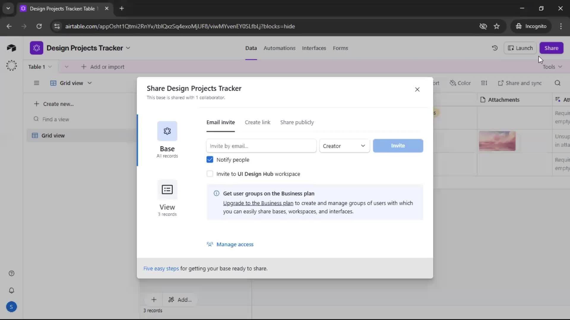Inviting people screenshot