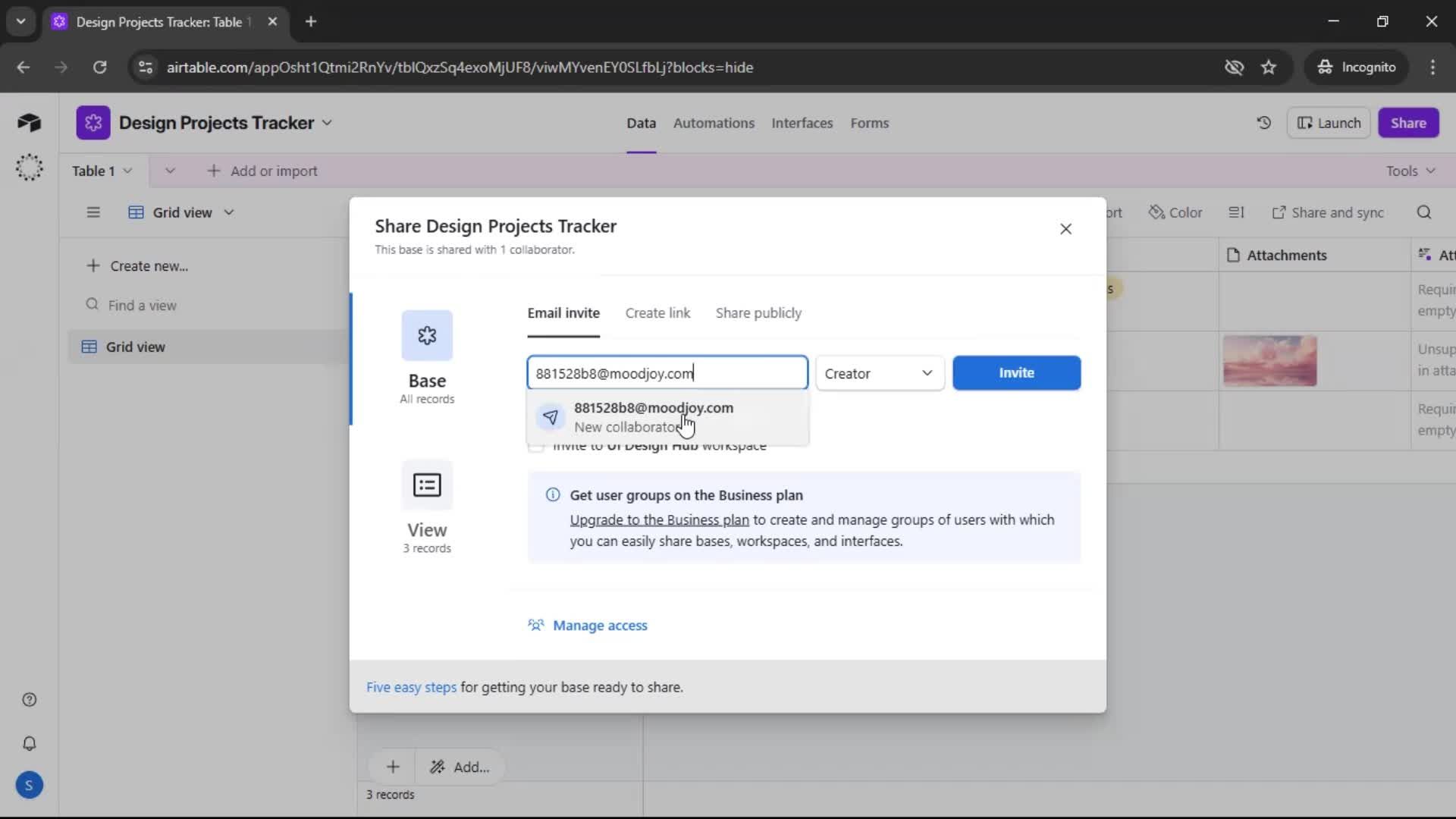 Inviting people screenshot