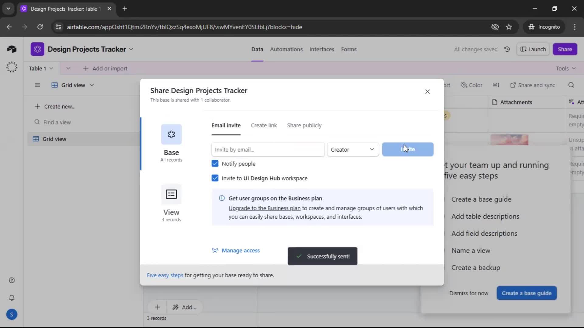Inviting people screenshot