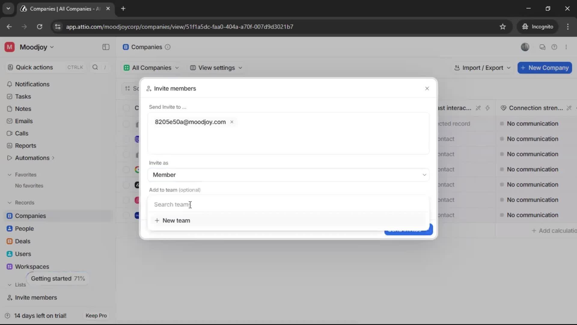 Inviting people screenshot