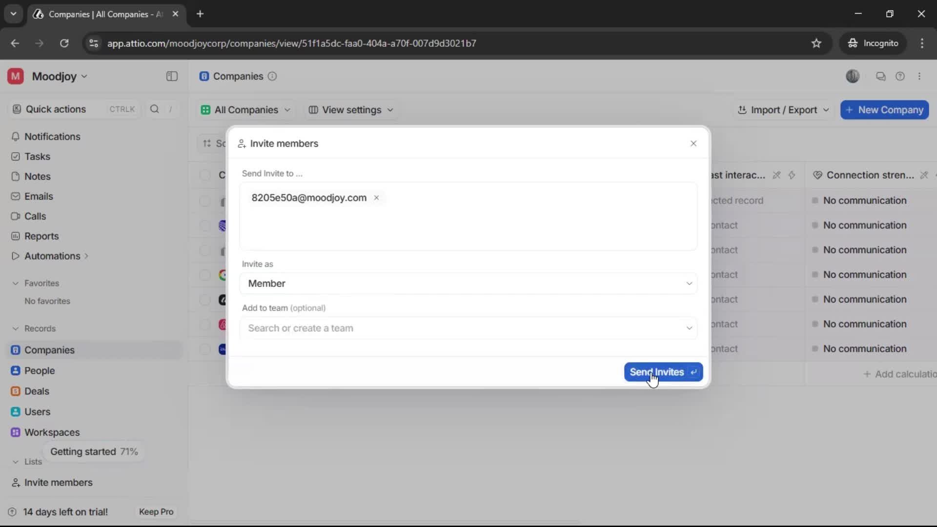 Inviting people screenshot