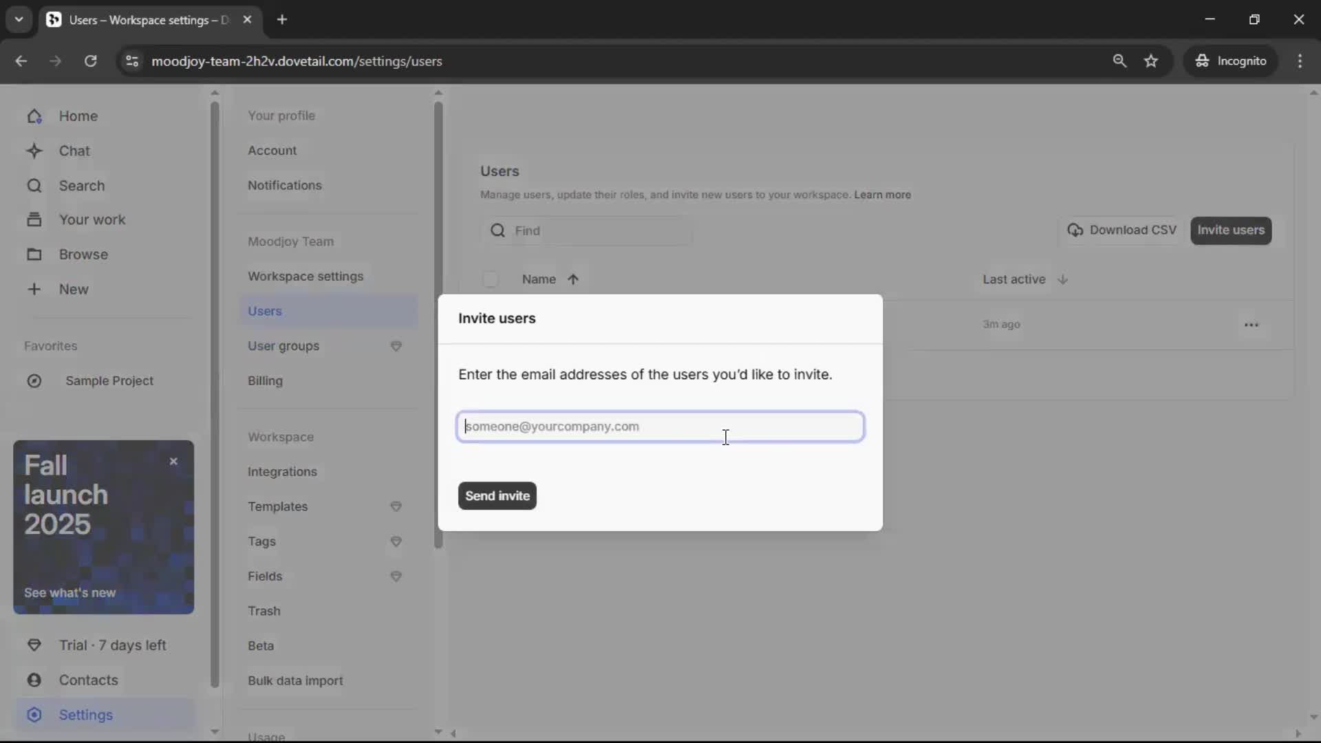 Inviting people screenshot