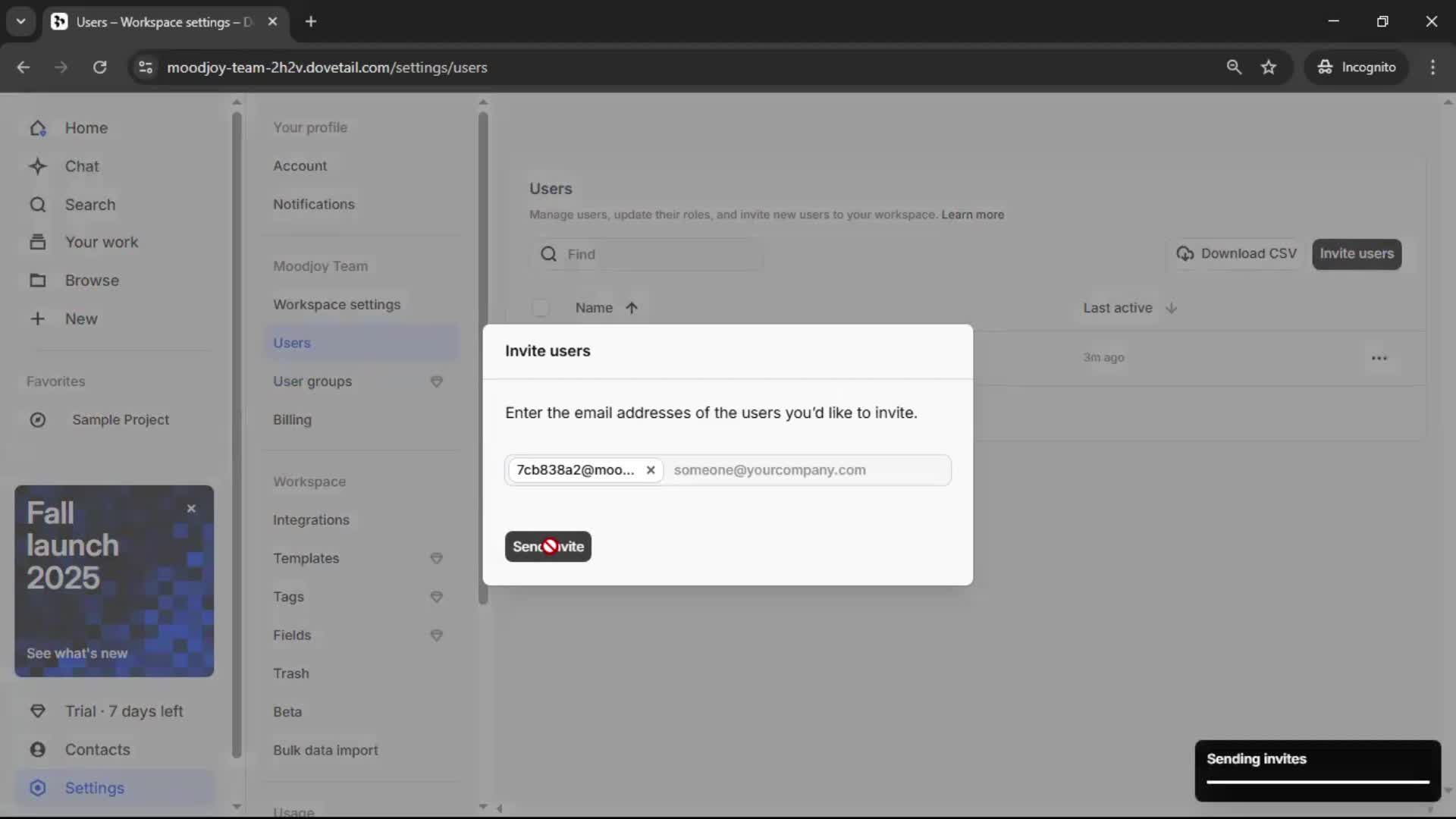 Inviting people screenshot