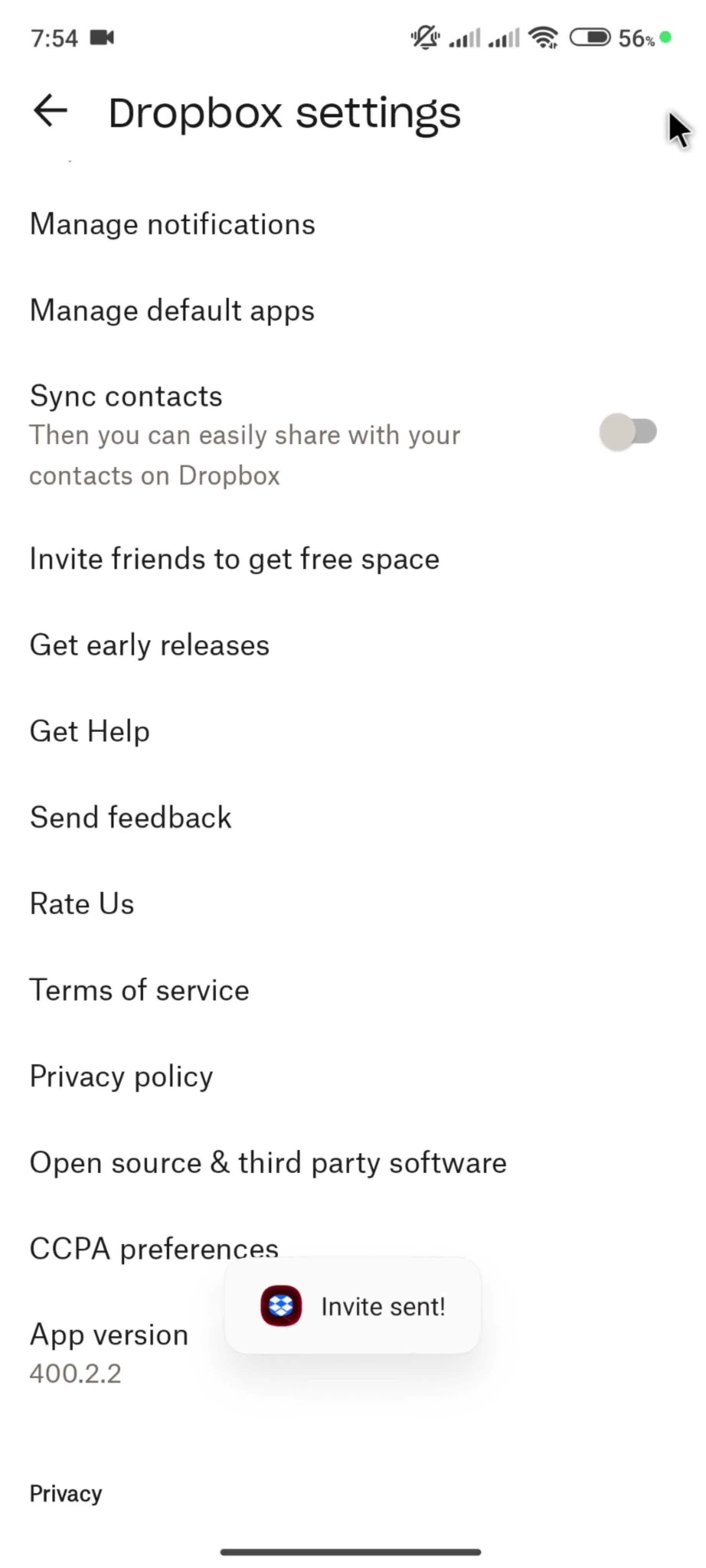 Inviting people screenshot