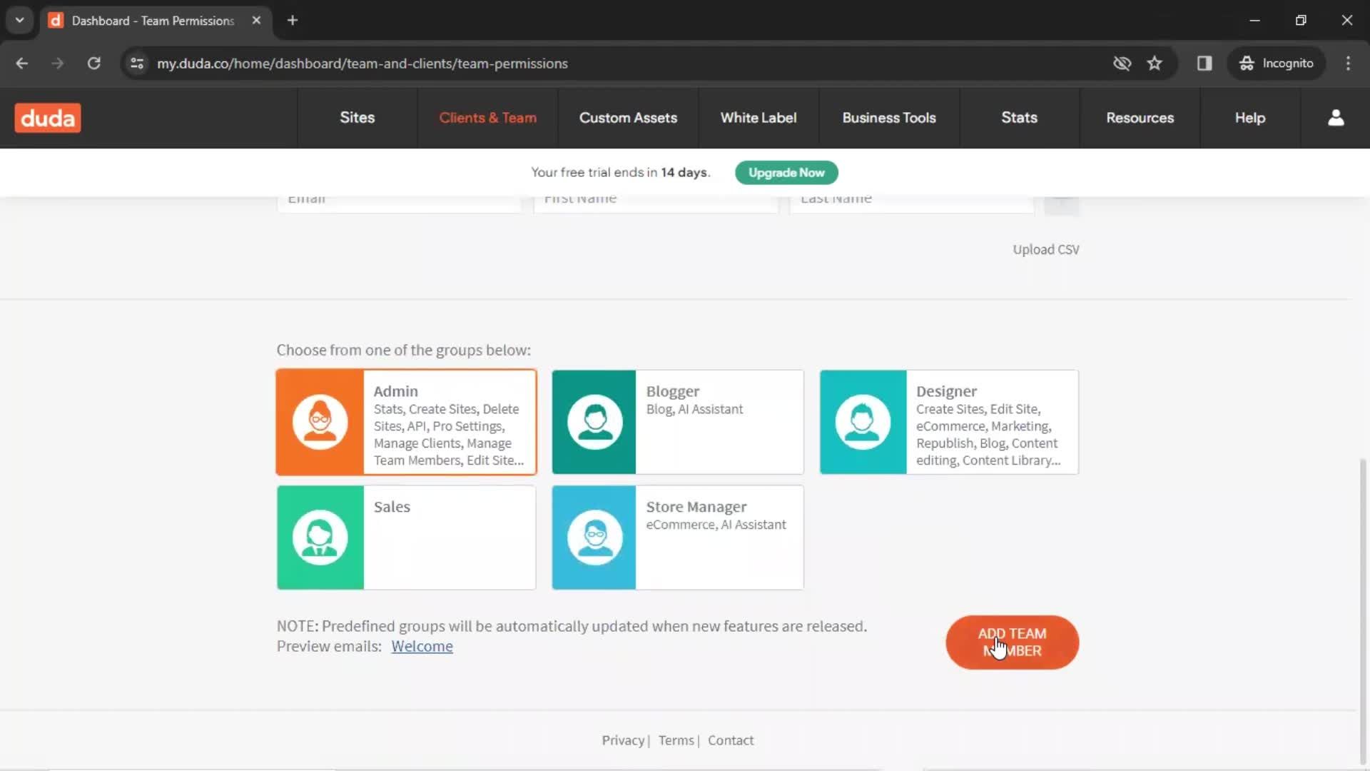 Inviting people screenshot