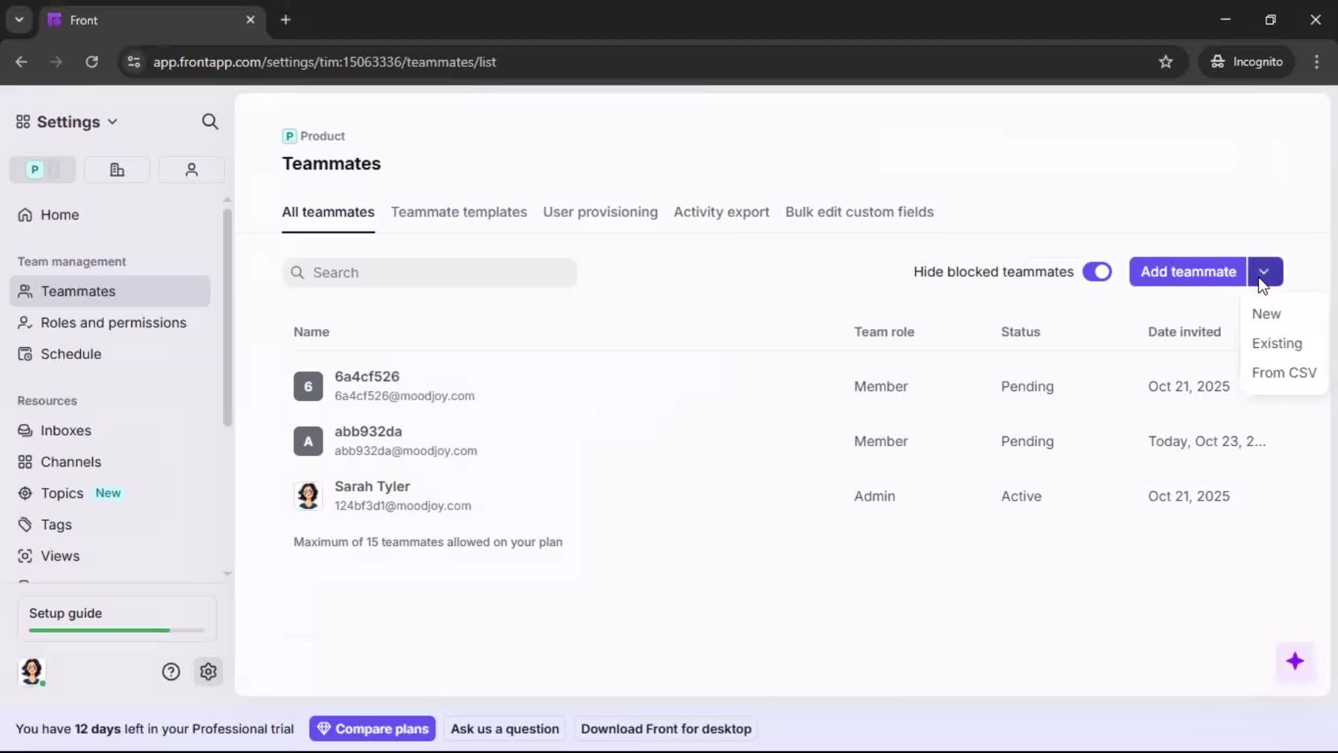 Inviting people screenshot