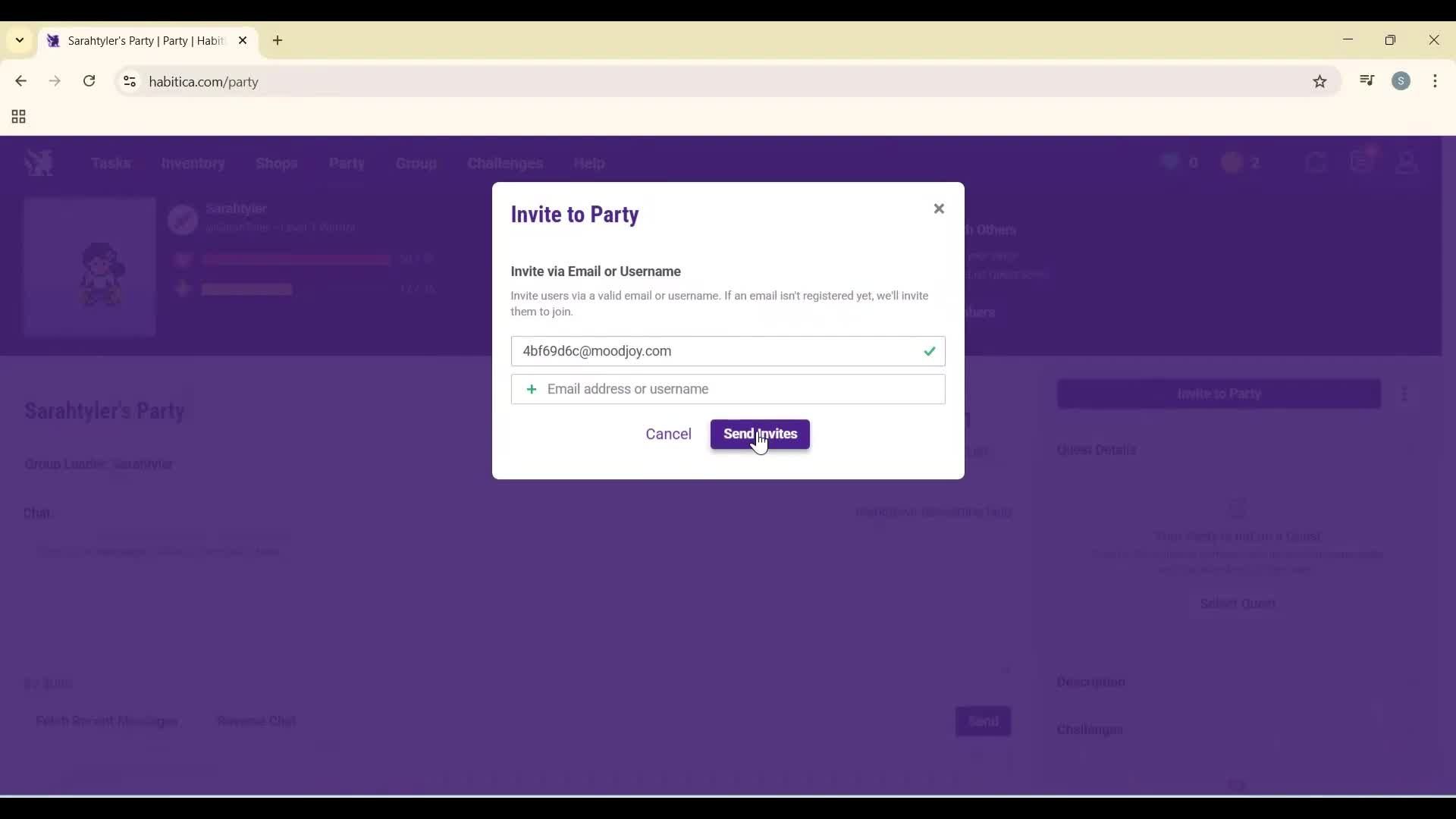 Inviting people screenshot
