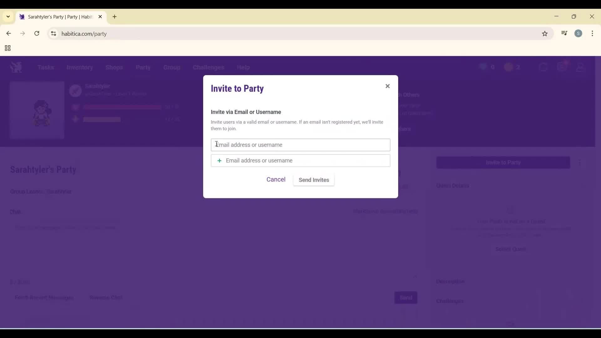 Inviting people screenshot