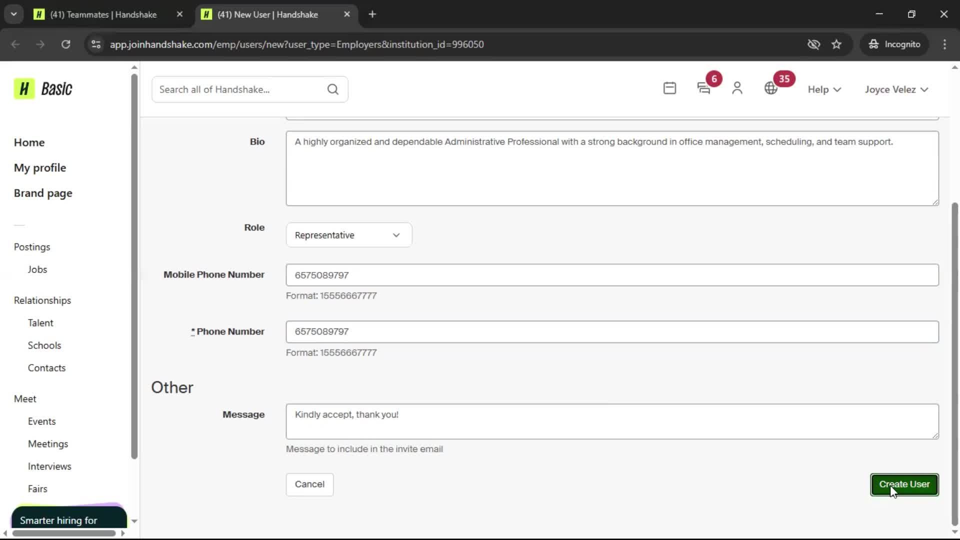 Inviting people screenshot