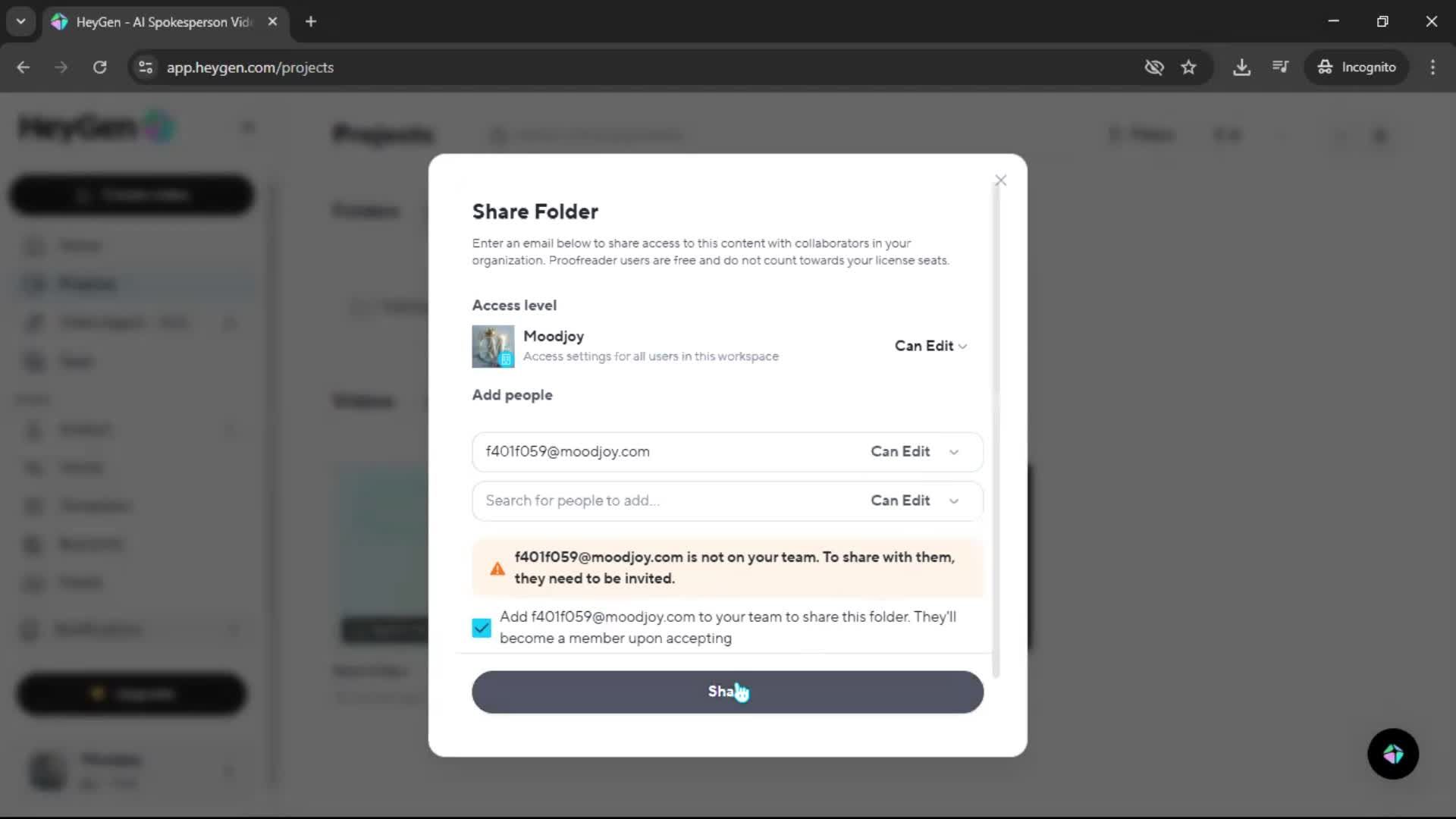 Inviting people screenshot