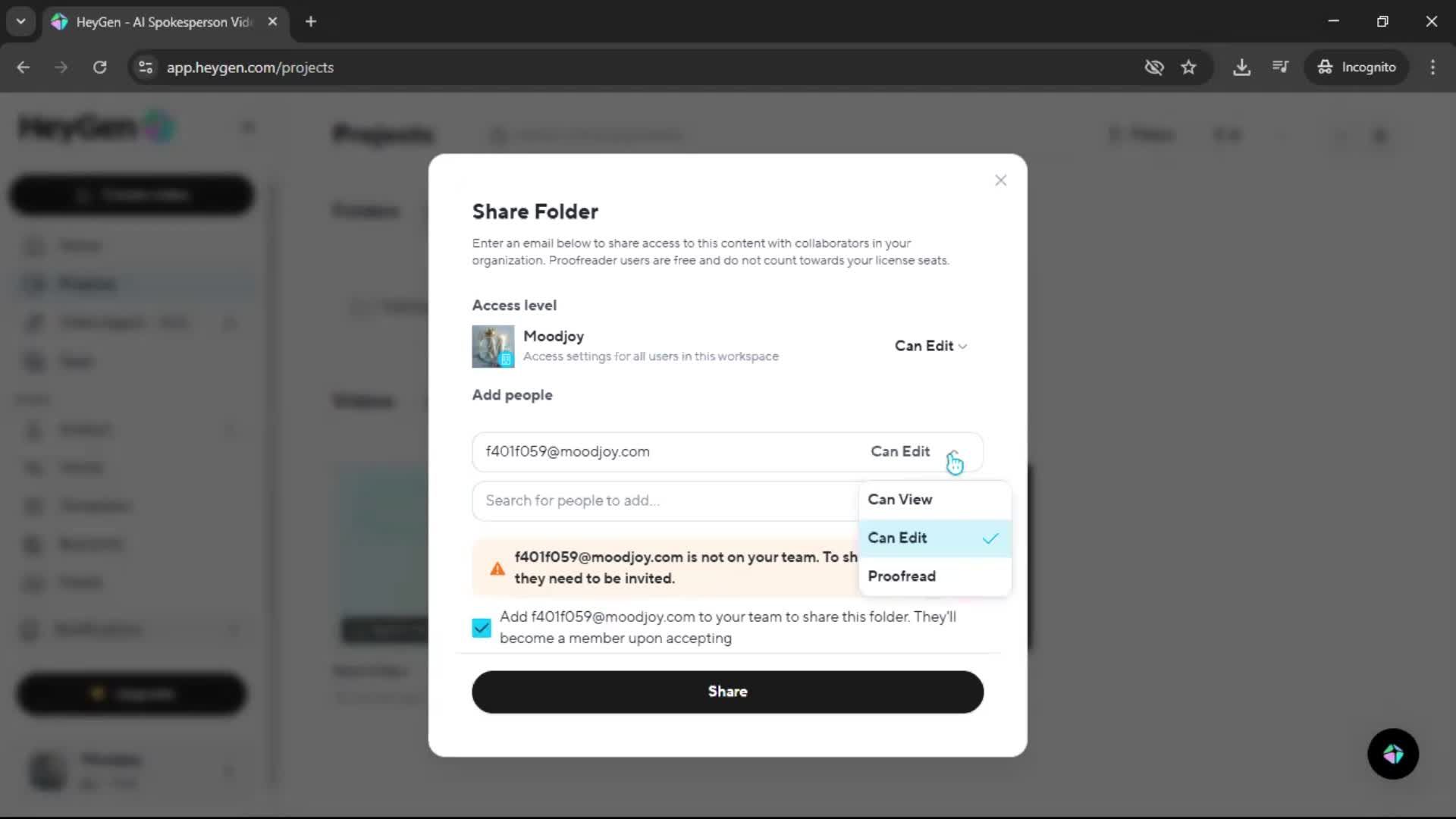 Inviting people screenshot