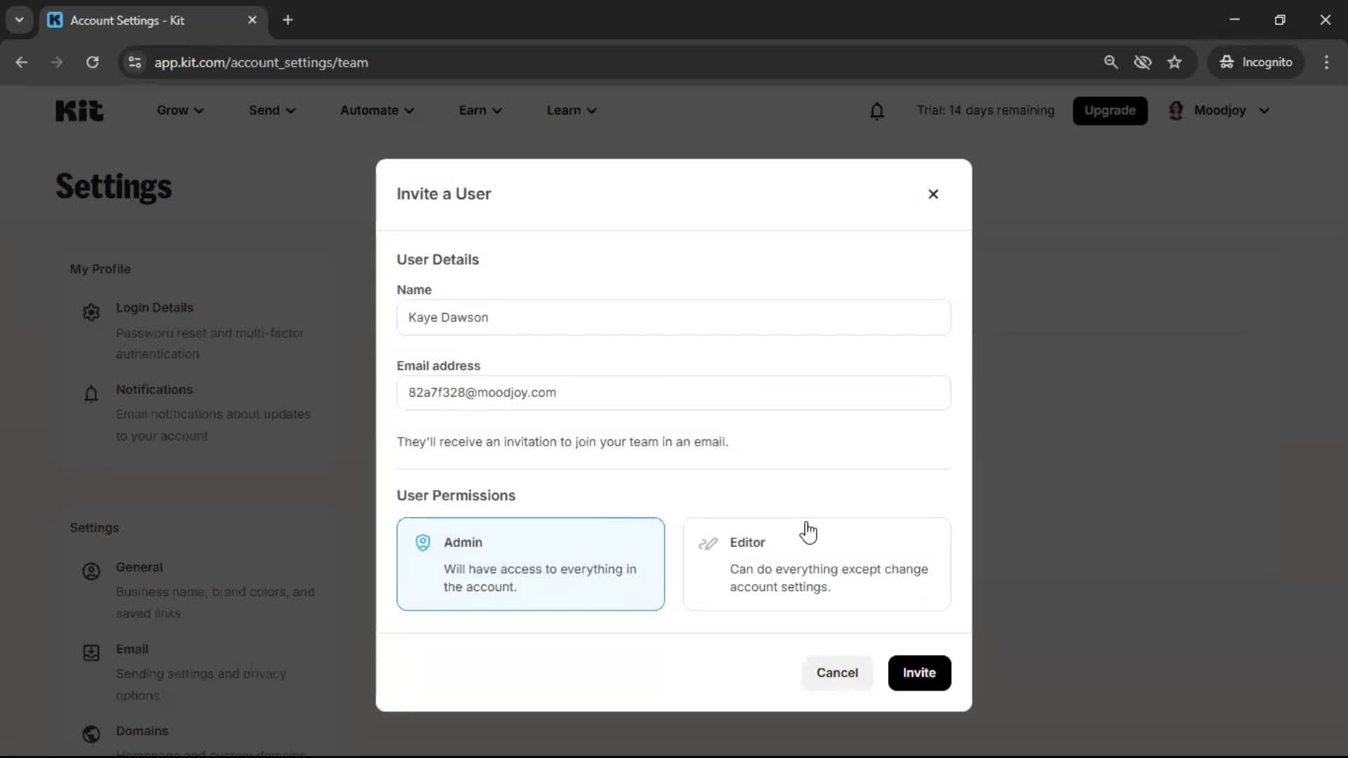 Inviting people screenshot