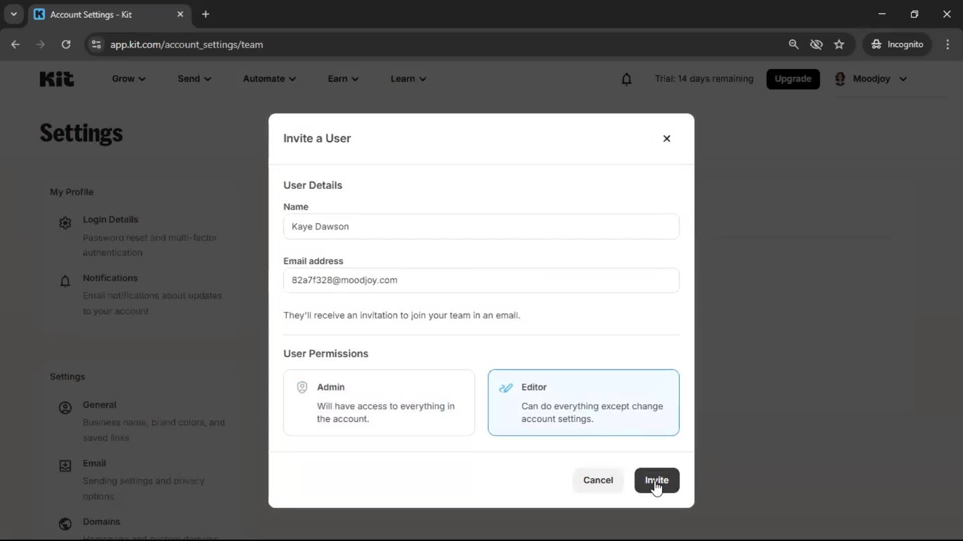 Inviting people screenshot