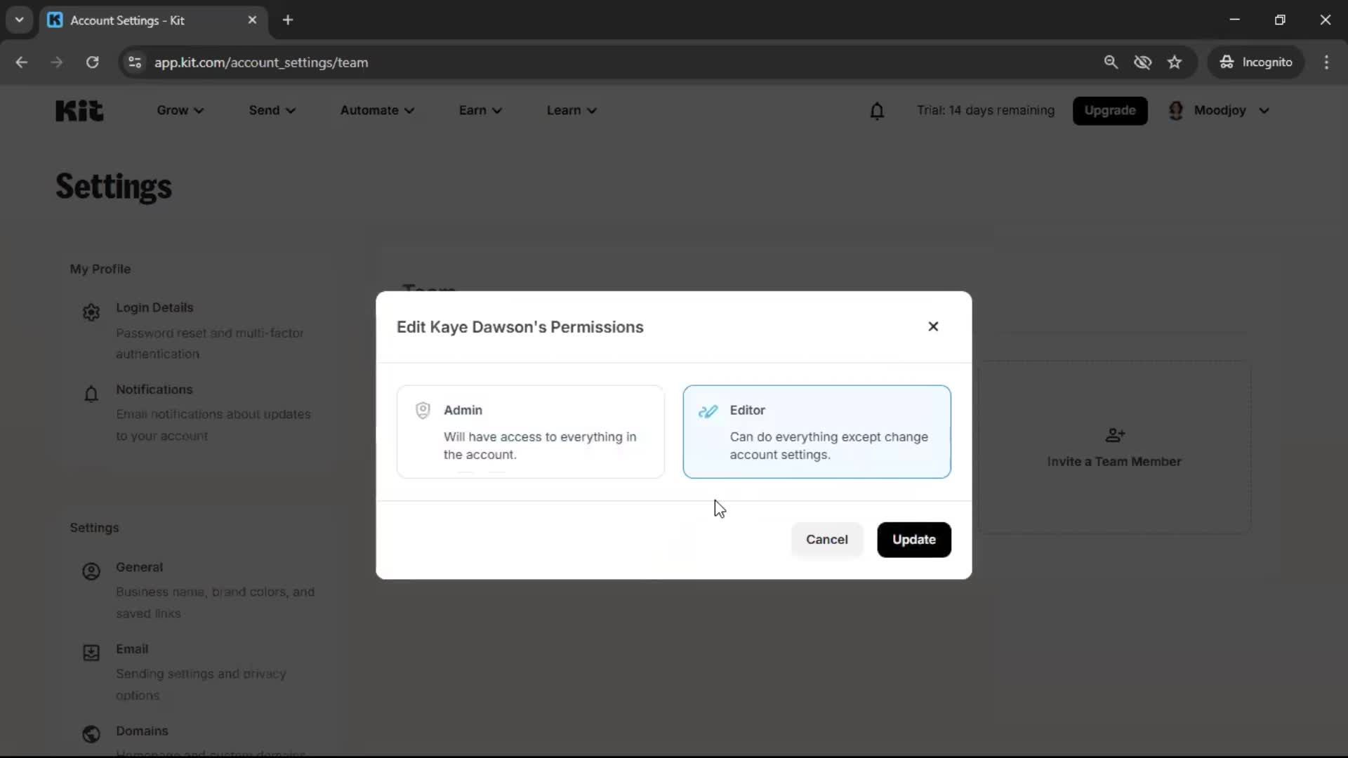 Inviting people screenshot