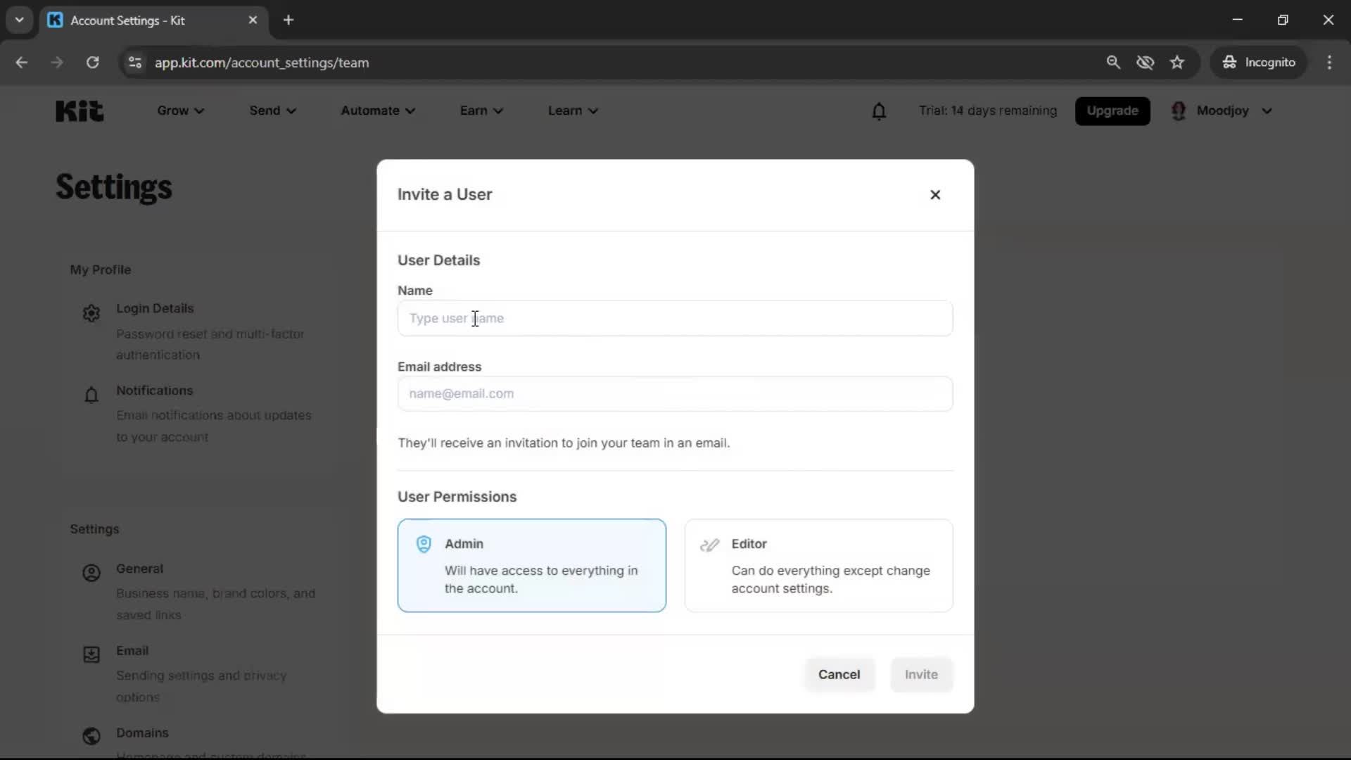 Inviting people screenshot