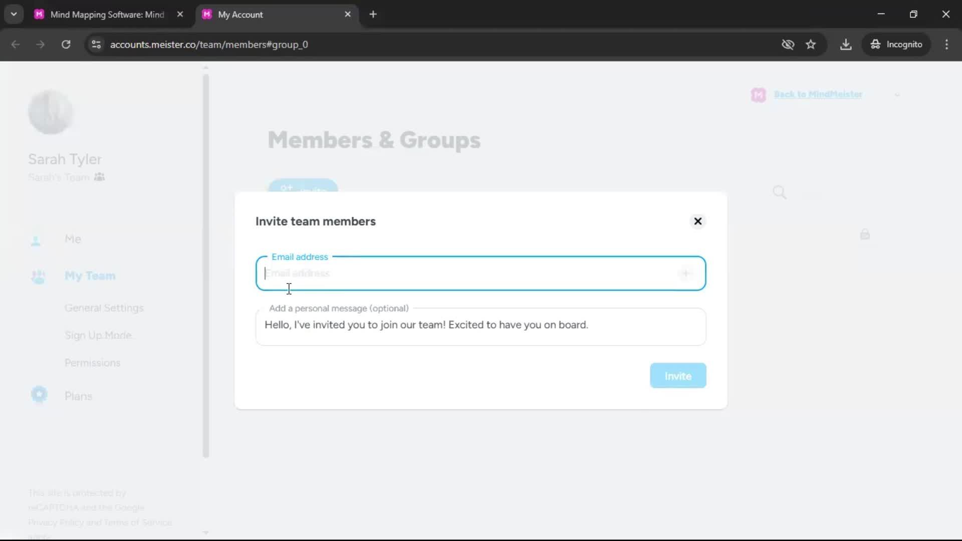 Inviting people screenshot