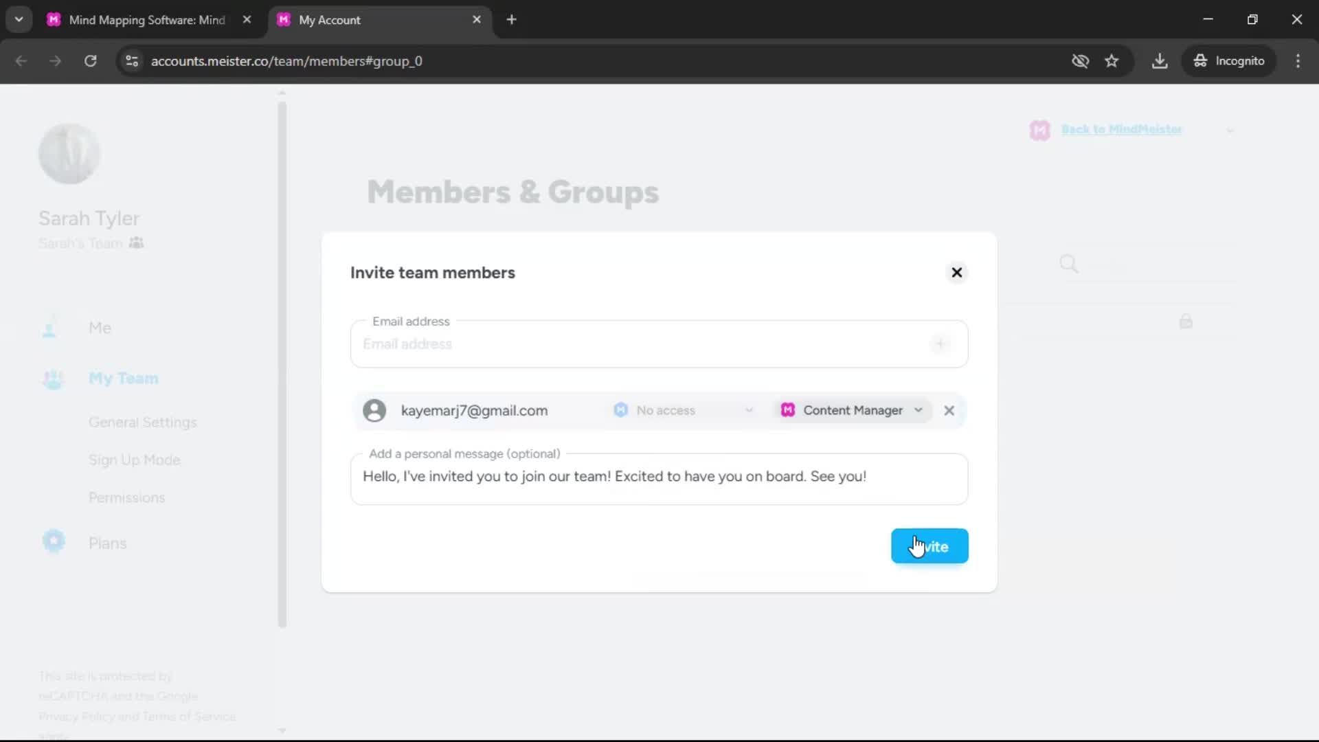 Inviting people screenshot