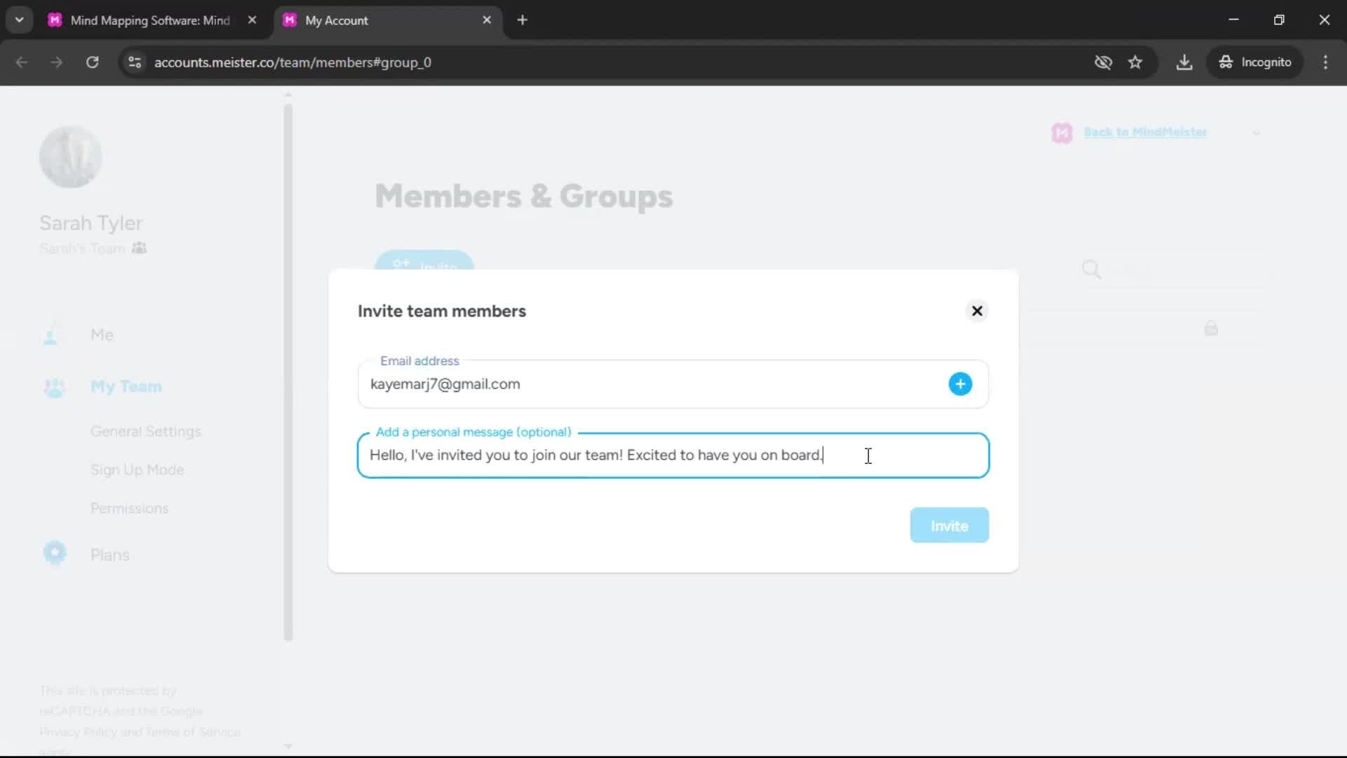 Inviting people screenshot