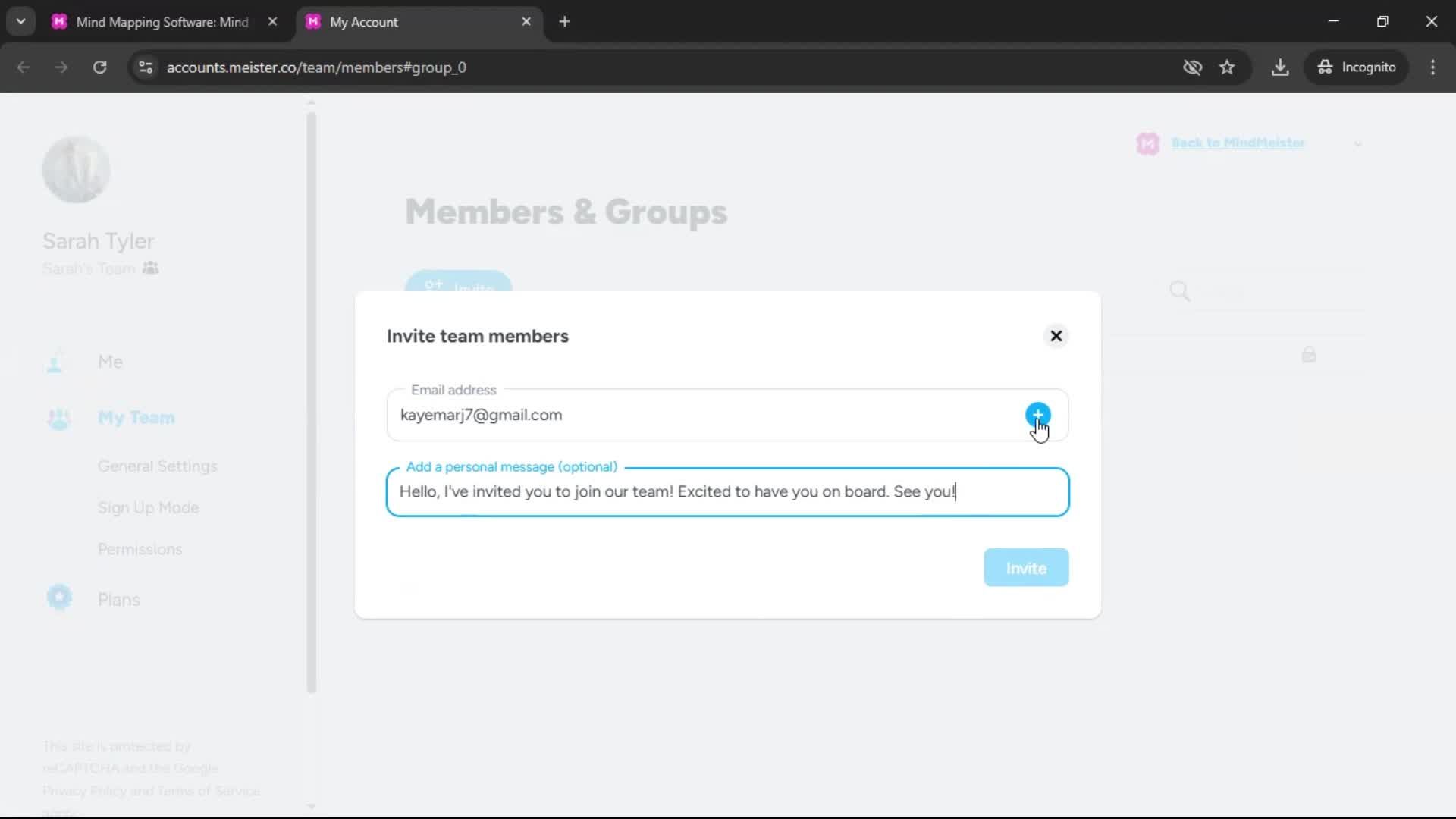 Inviting people screenshot