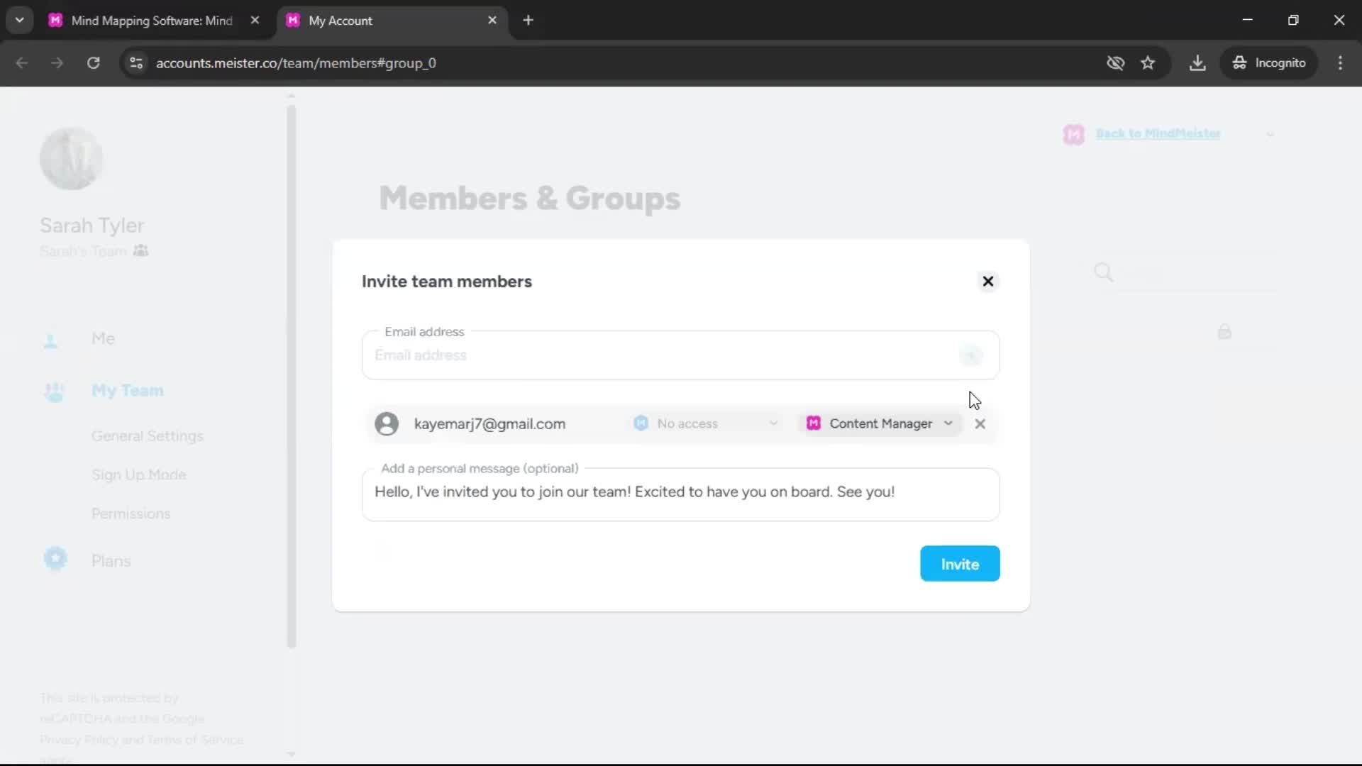 Inviting people screenshot
