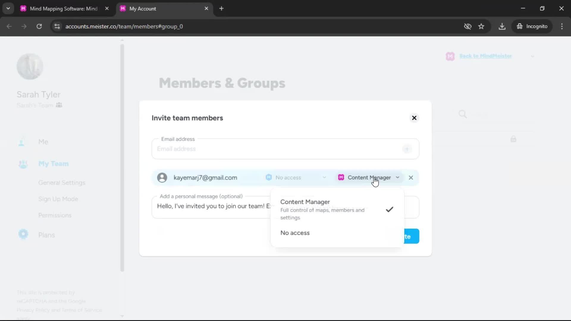 Inviting people screenshot