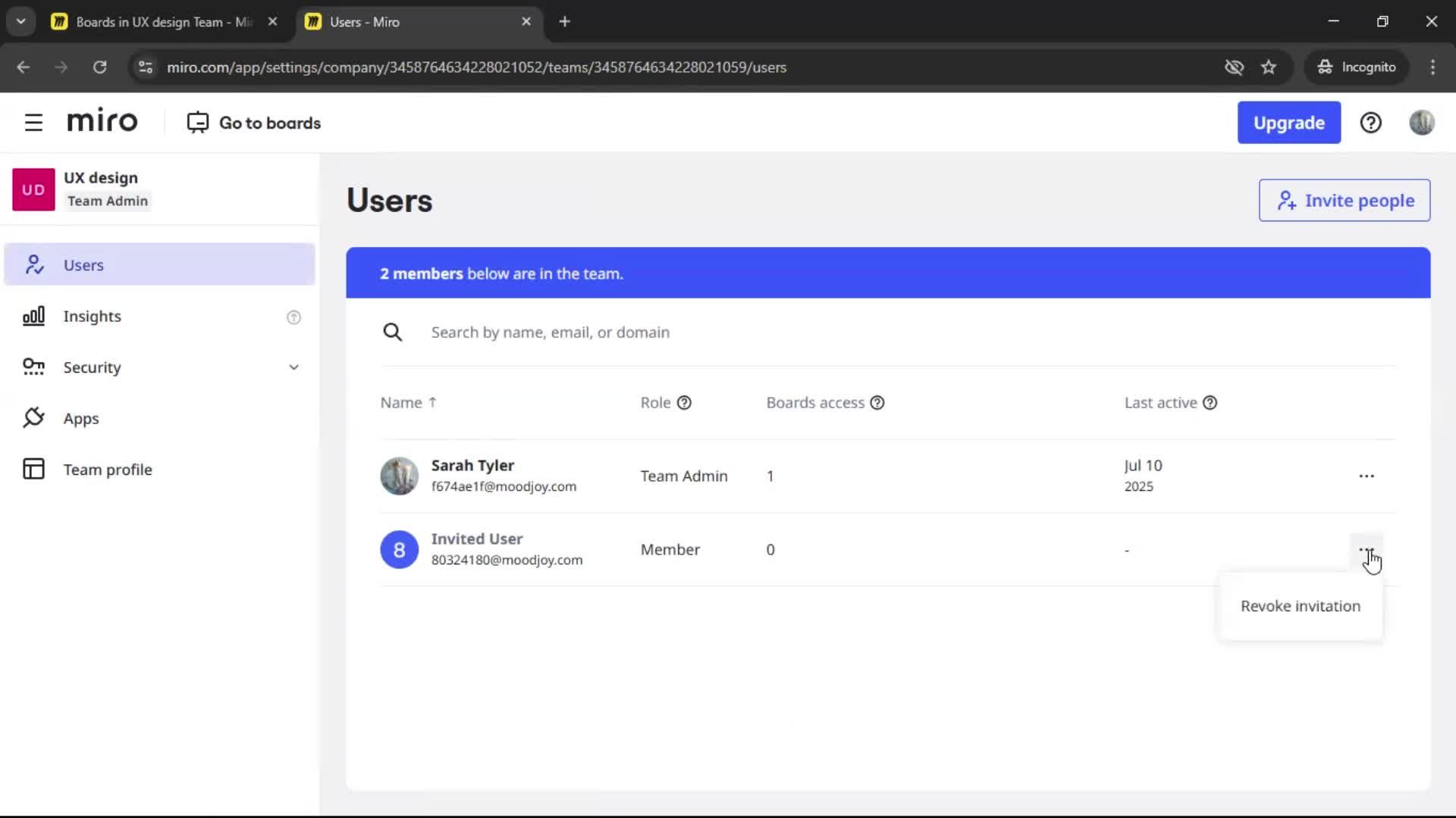 Inviting people screenshot