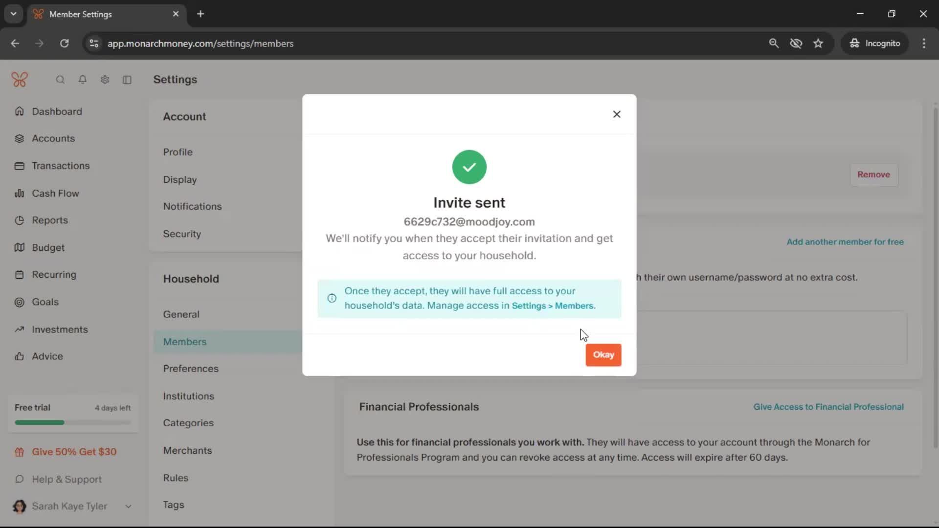 Inviting people screenshot