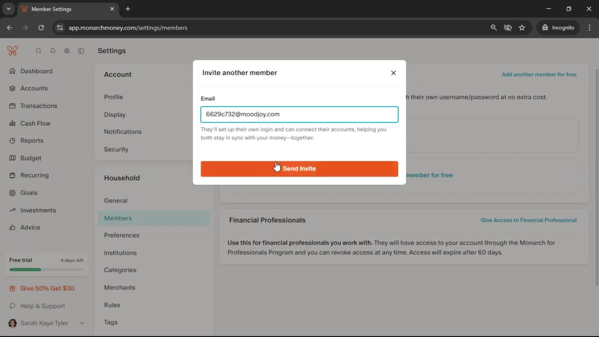 Inviting people screenshot