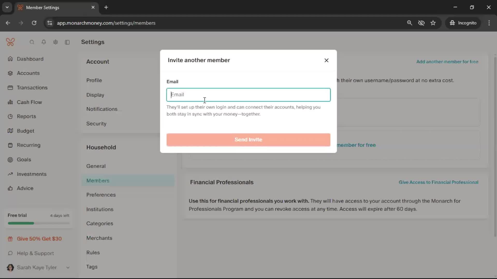 Inviting people screenshot
