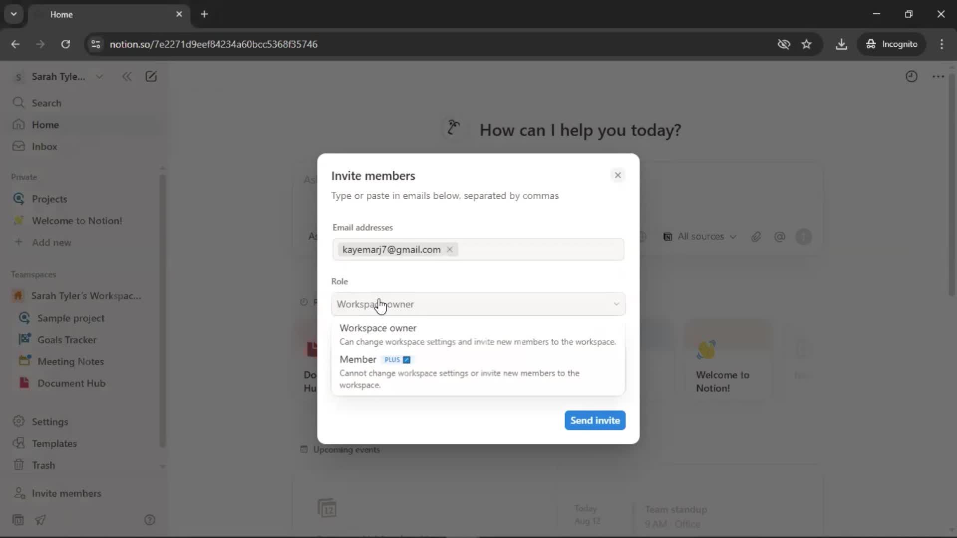 Inviting people screenshot