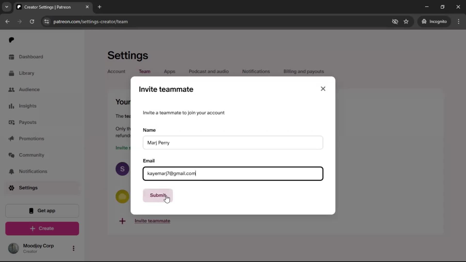 Inviting people screenshot