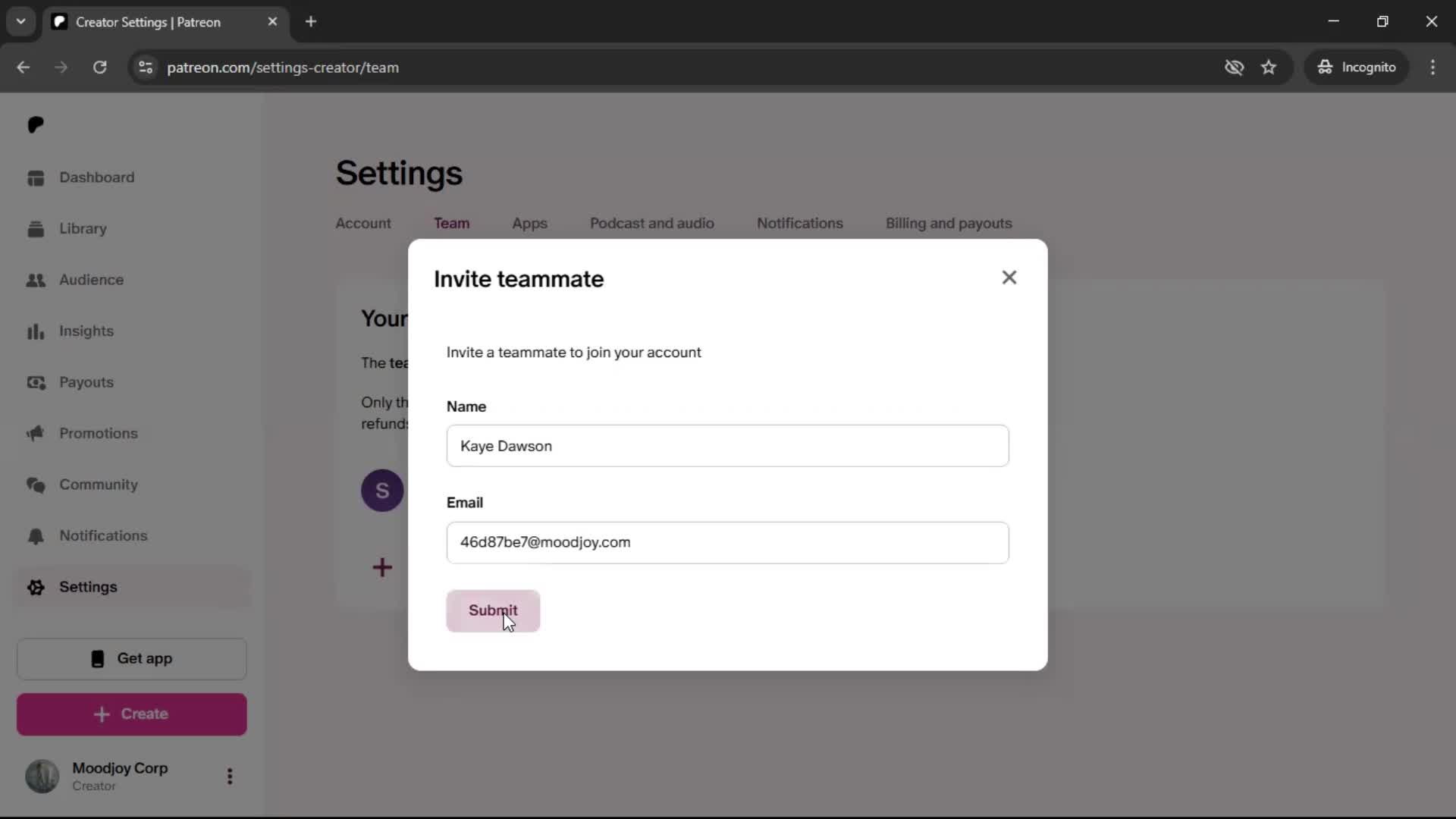 Inviting people screenshot