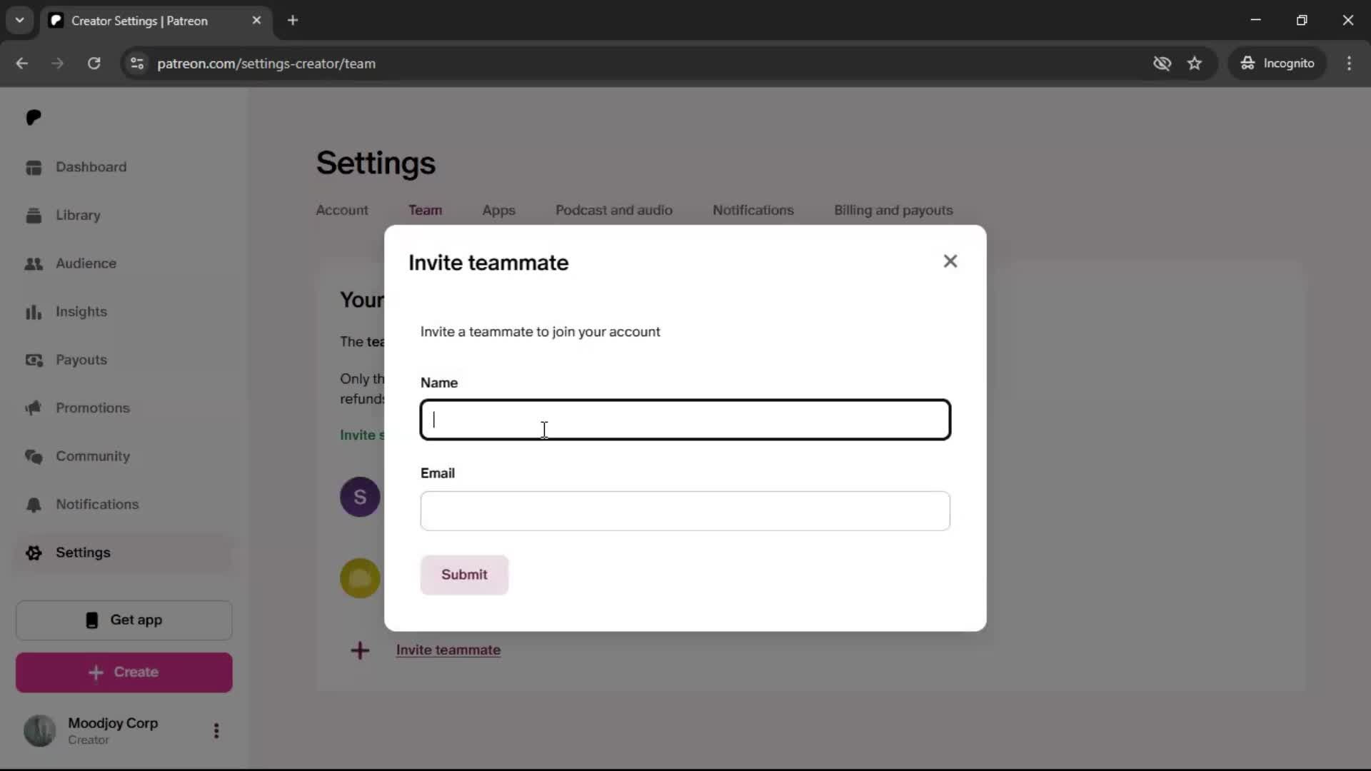 Inviting people screenshot