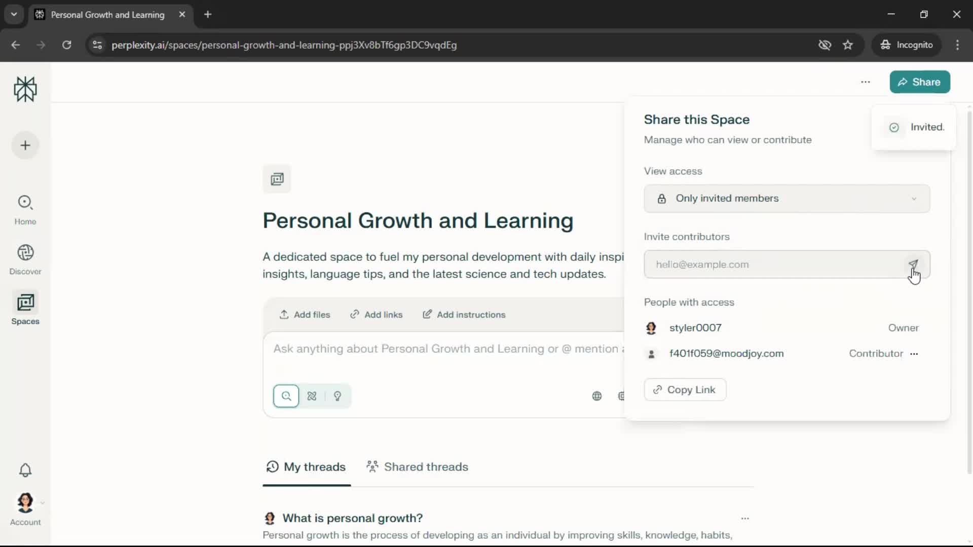 Inviting people screenshot
