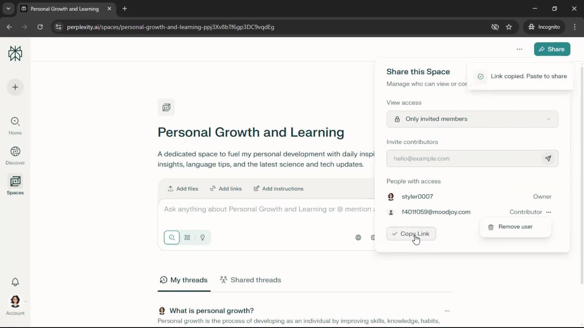 Inviting people screenshot