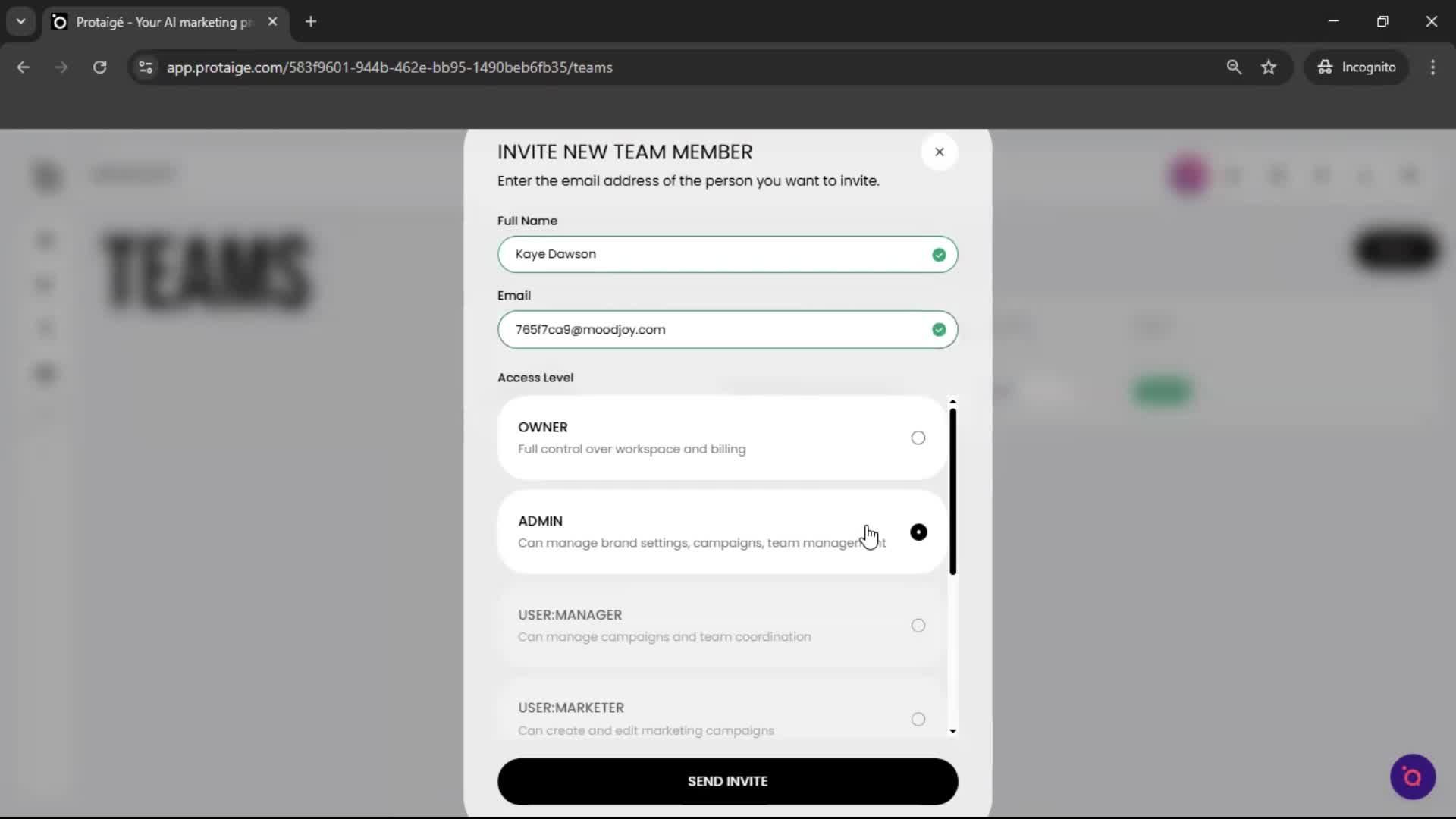 Inviting people screenshot