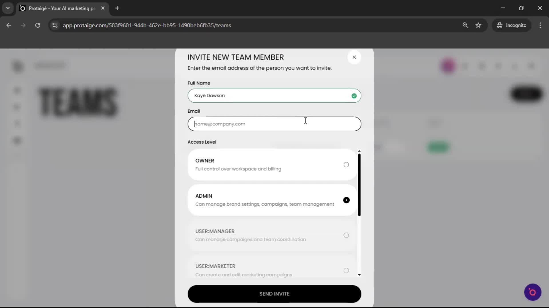 Inviting people screenshot