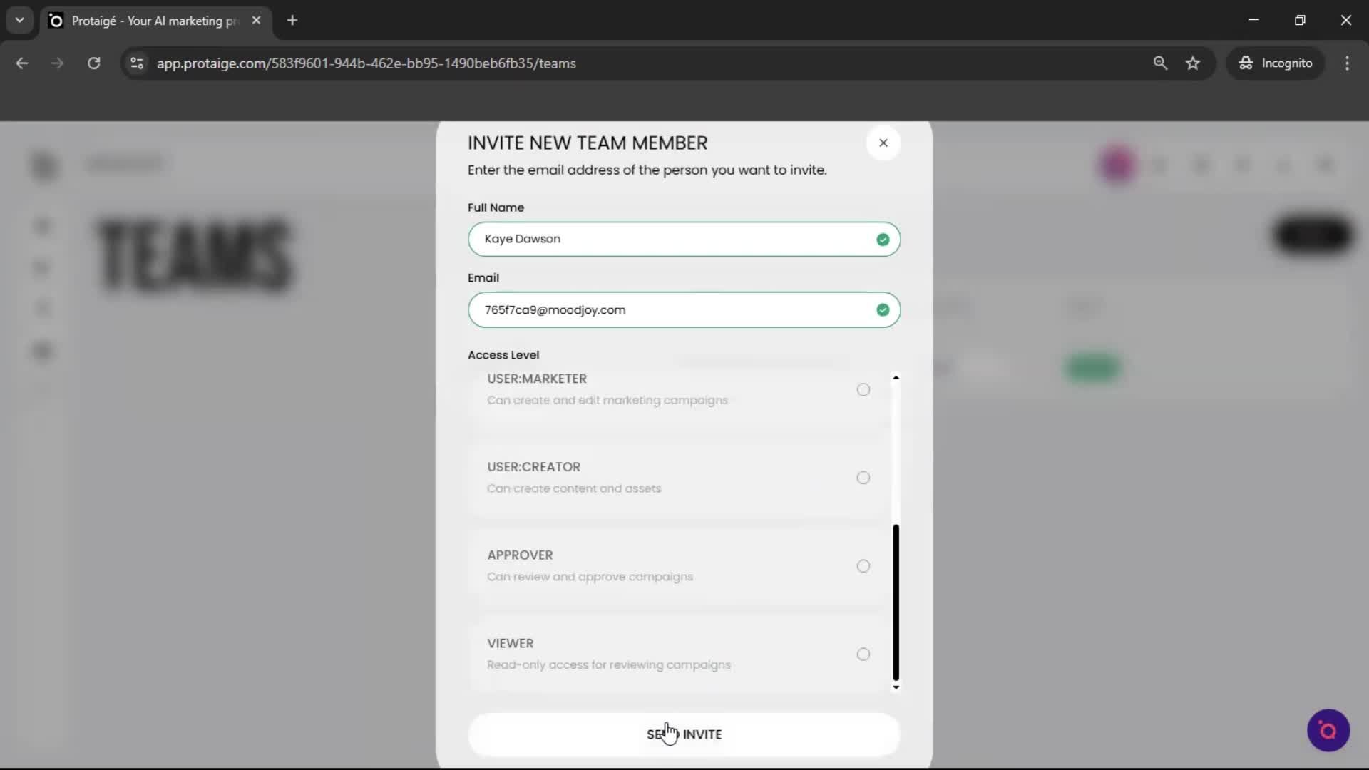 Inviting people screenshot