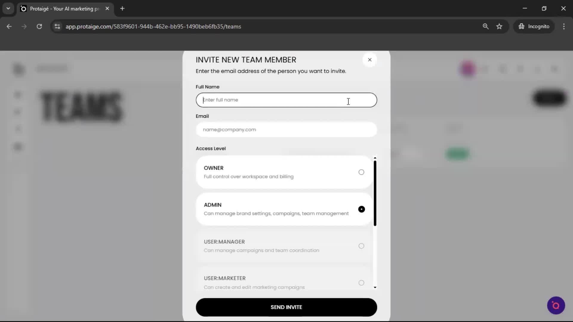 Inviting people screenshot