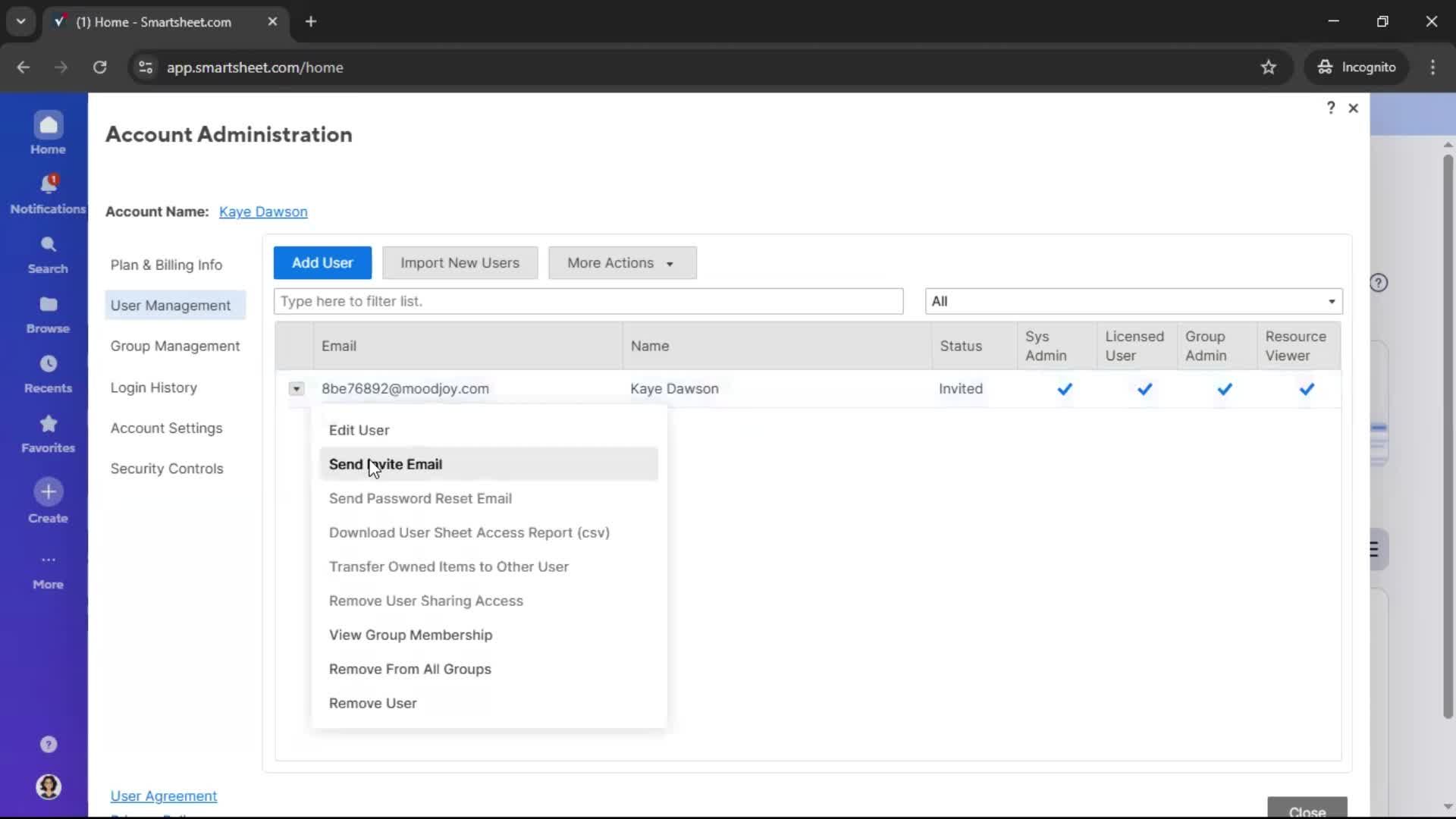 Inviting people screenshot