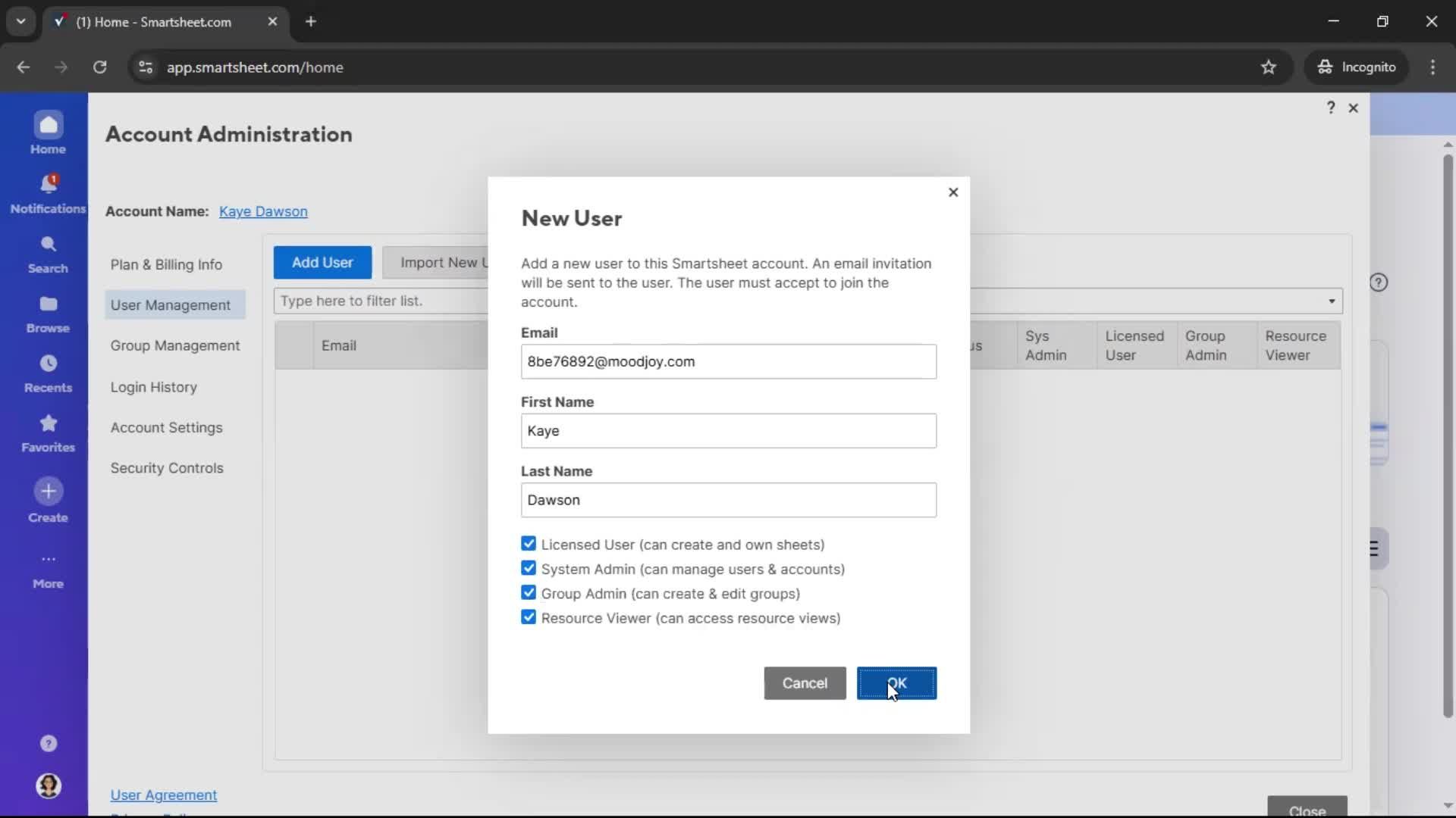 Inviting people screenshot