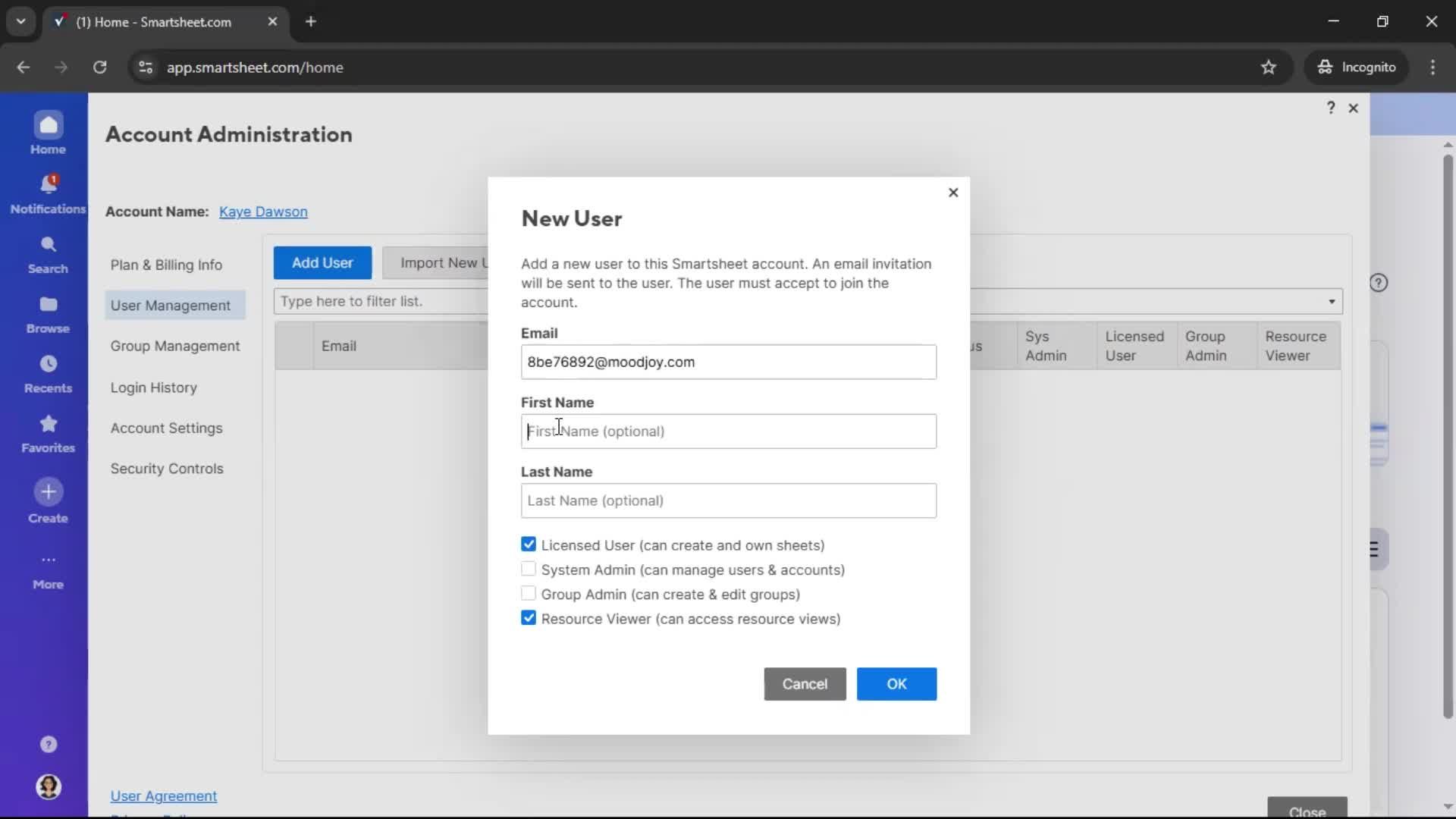 Inviting people screenshot