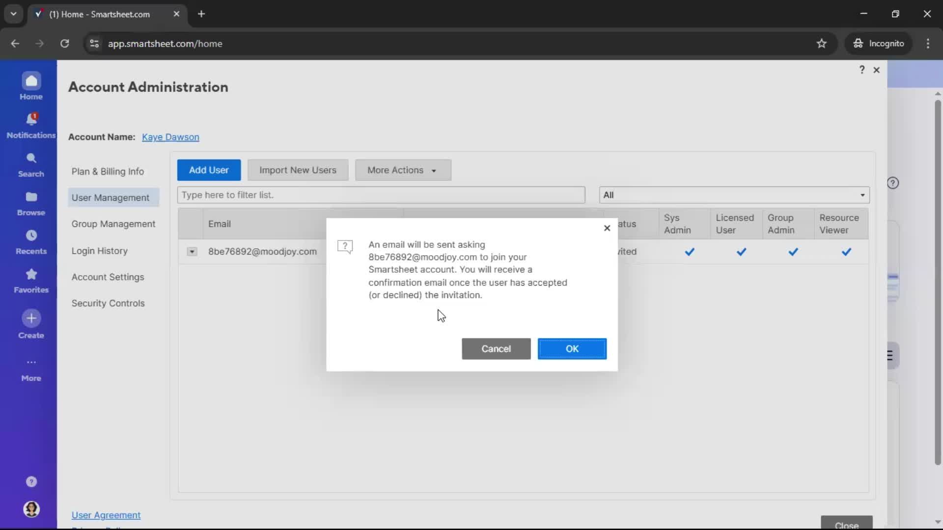 Inviting people screenshot