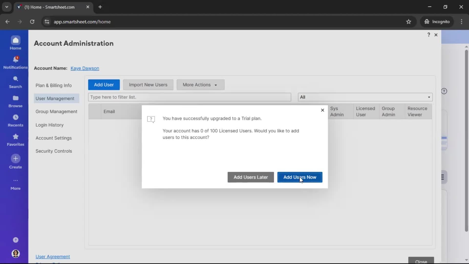 Inviting people screenshot