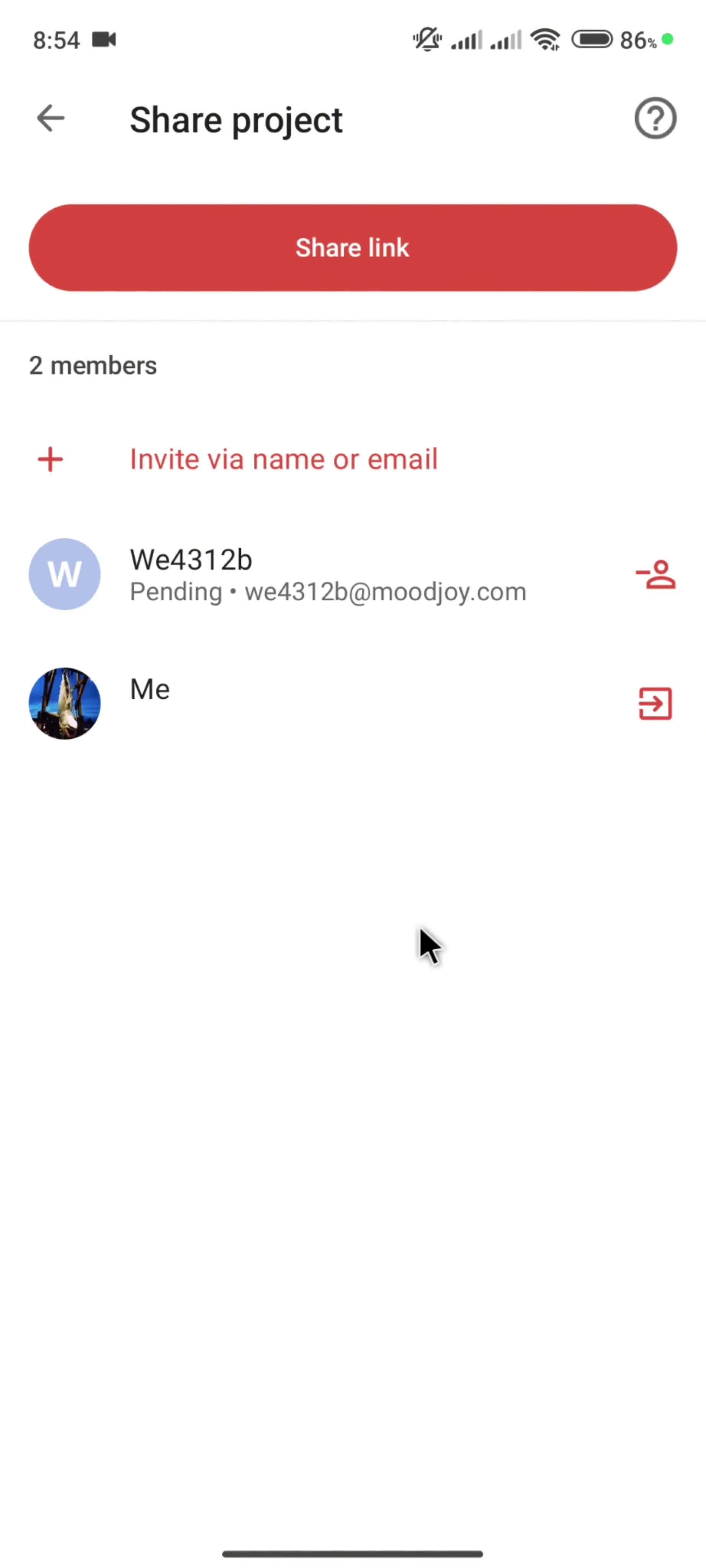 Inviting people screenshot