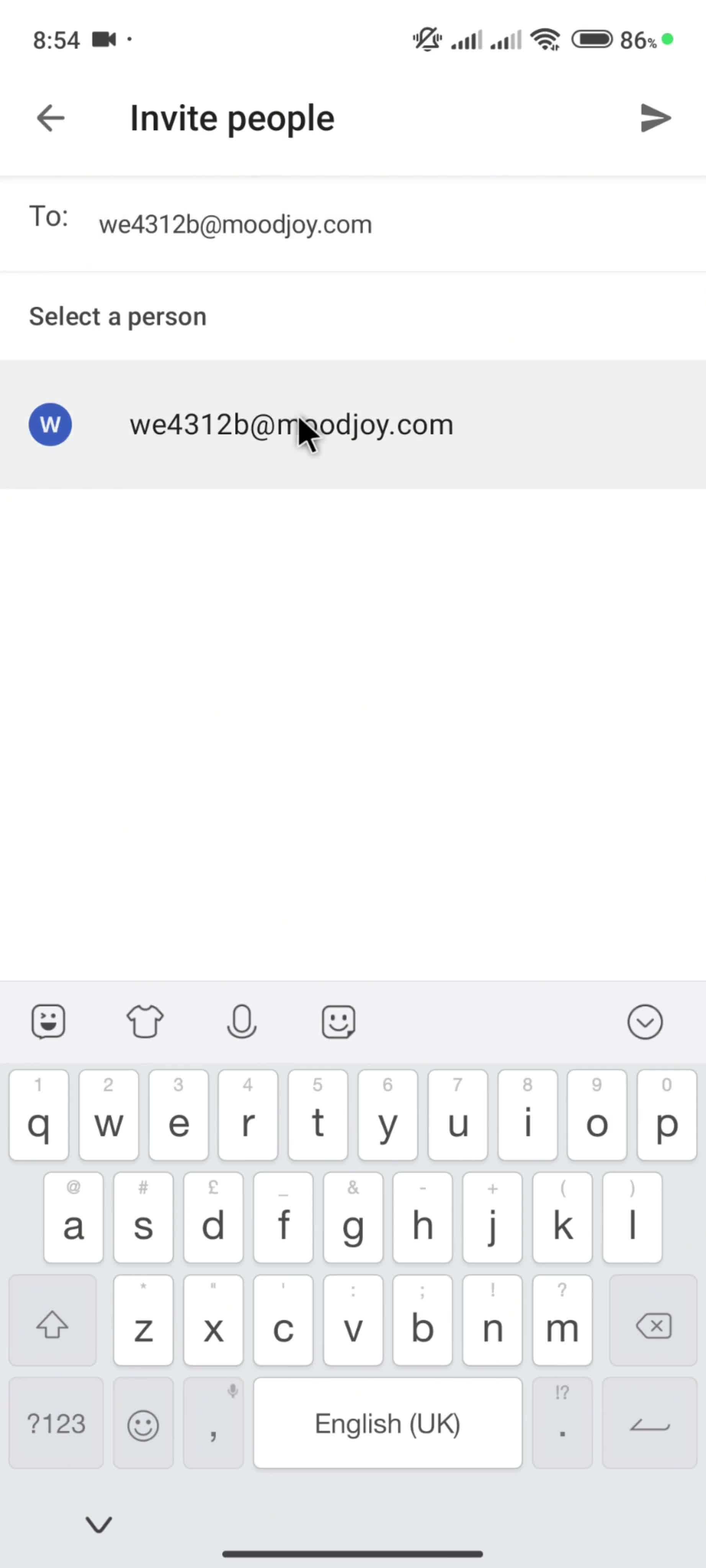 Inviting people screenshot