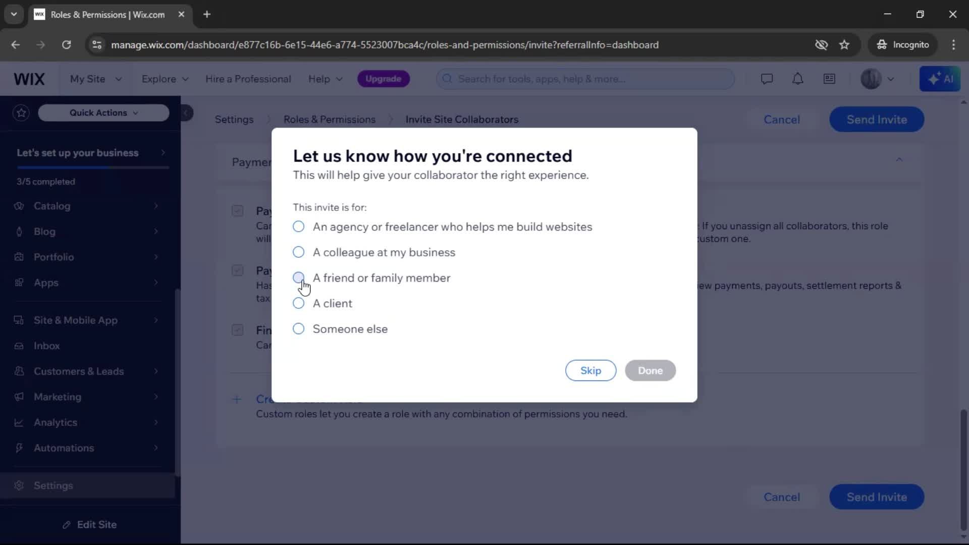 Inviting people screenshot