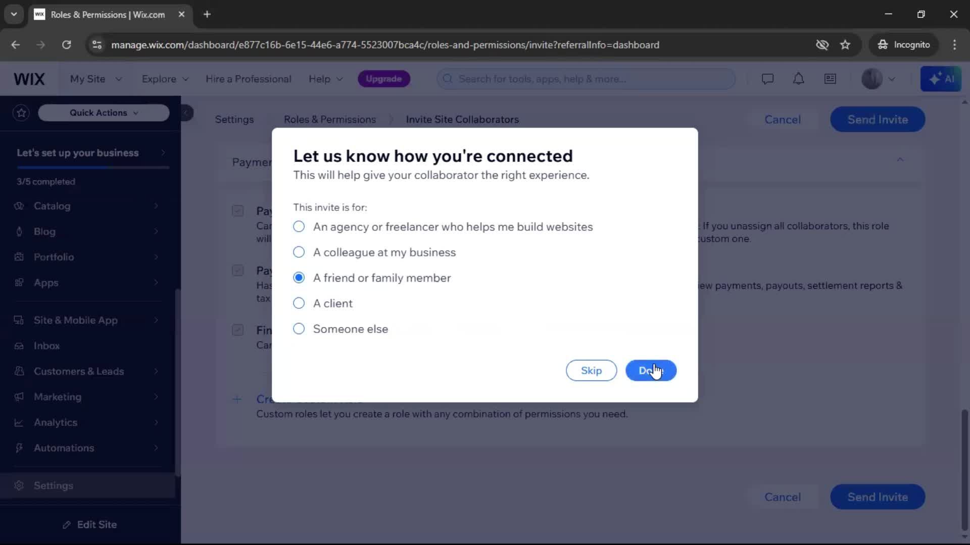Inviting people screenshot