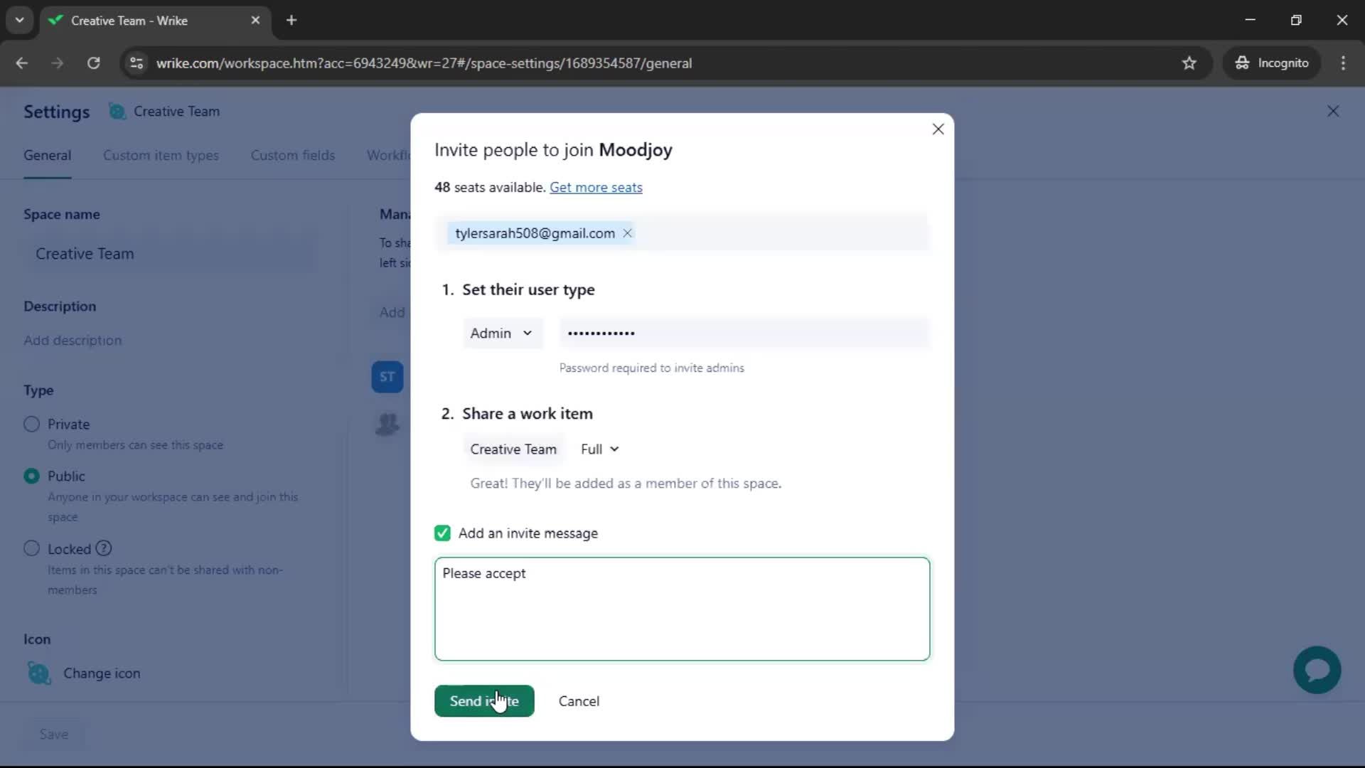 Inviting people screenshot