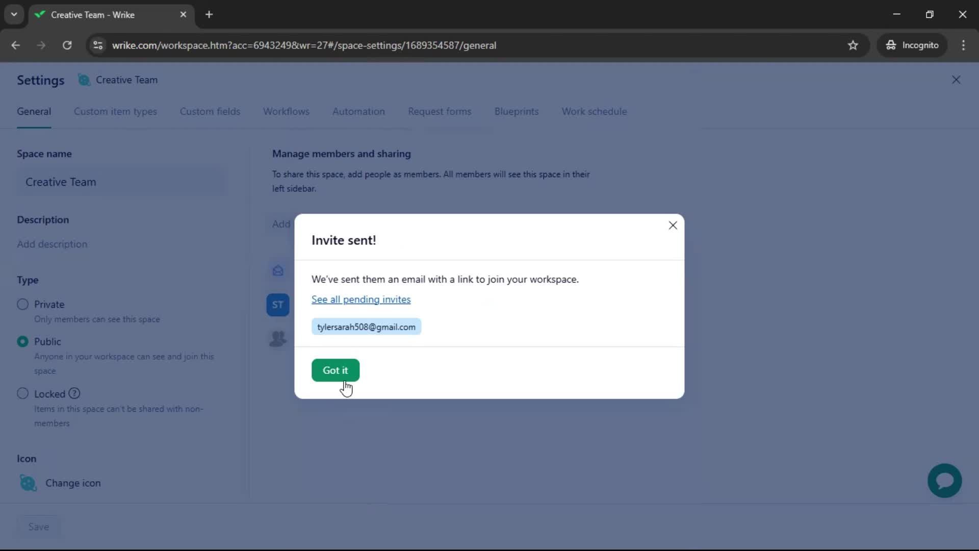 Inviting people screenshot